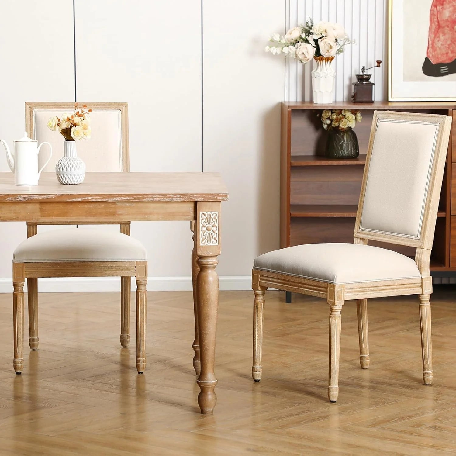 French Country Dining Chairs Set of 2, Upholstered Dining Room Chairs LUNESCAPE