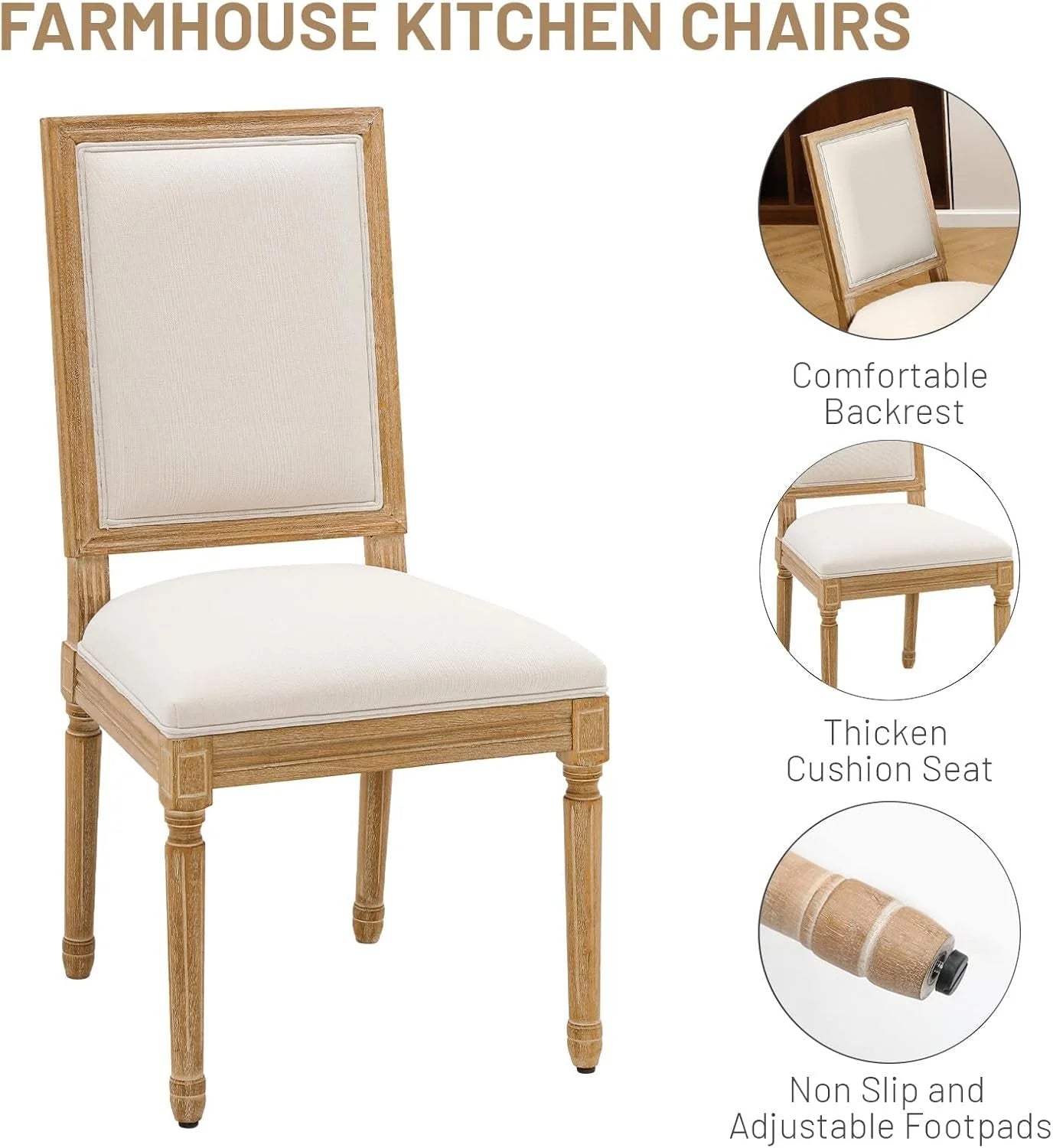 French Country Dining Chairs Set of 2, Upholstered Dining Room Chairs LUNESCAPE