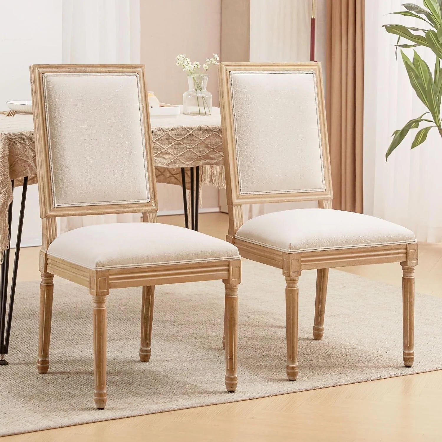 French Country Dining Chairs Set of 2, Upholstered Dining Room Chairs LUNESCAPE