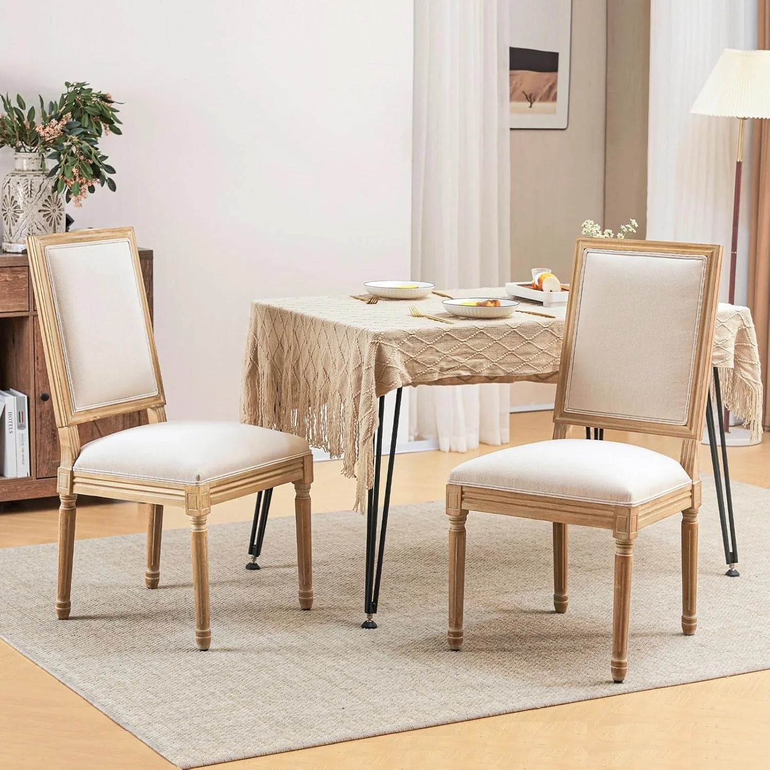 French Country Dining Chairs Set of 2, Upholstered Dining Room Chairs LUNESCAPE