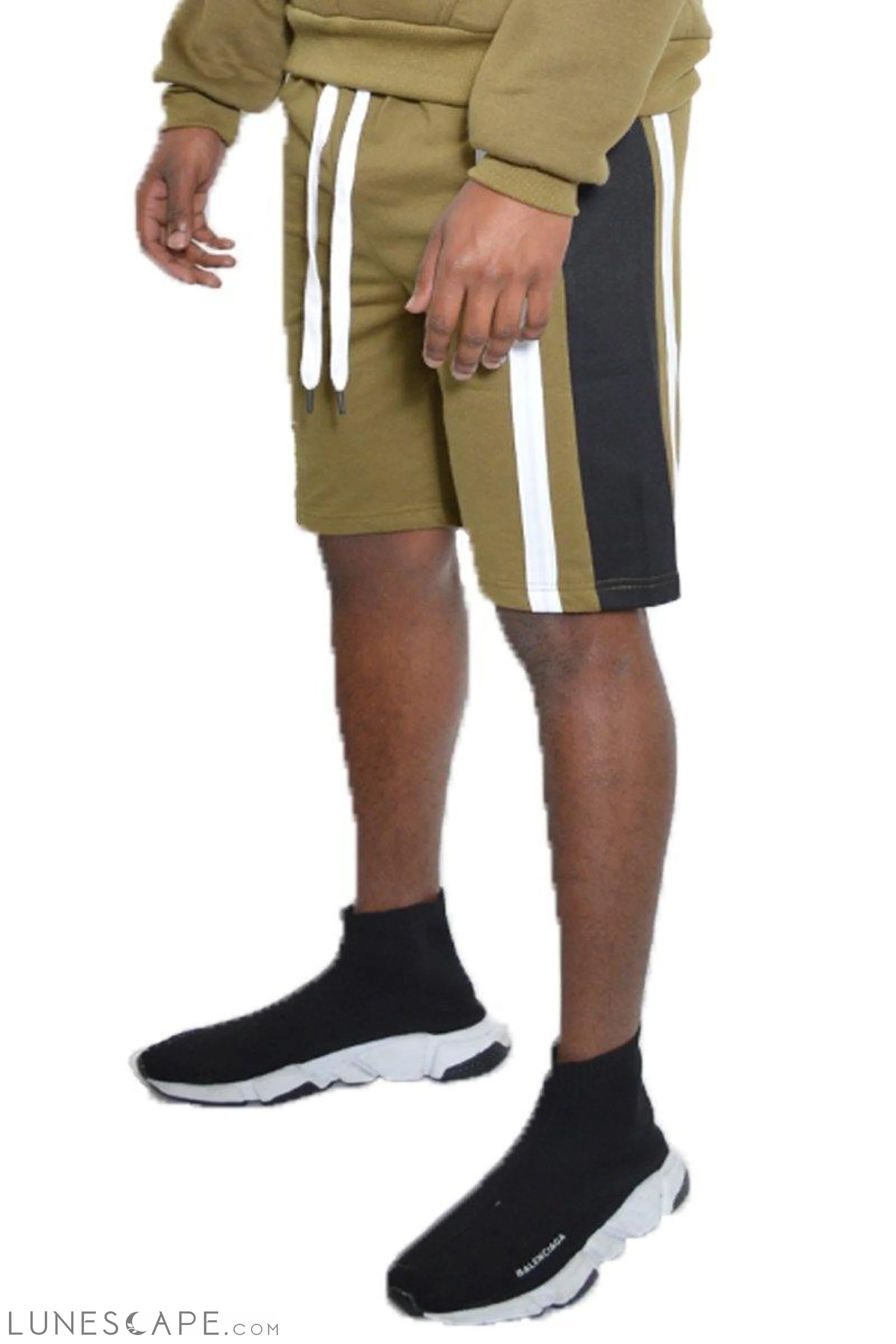 FRENCH TERRY STRIPE SHORTS - OLIVE LUNESCAPE