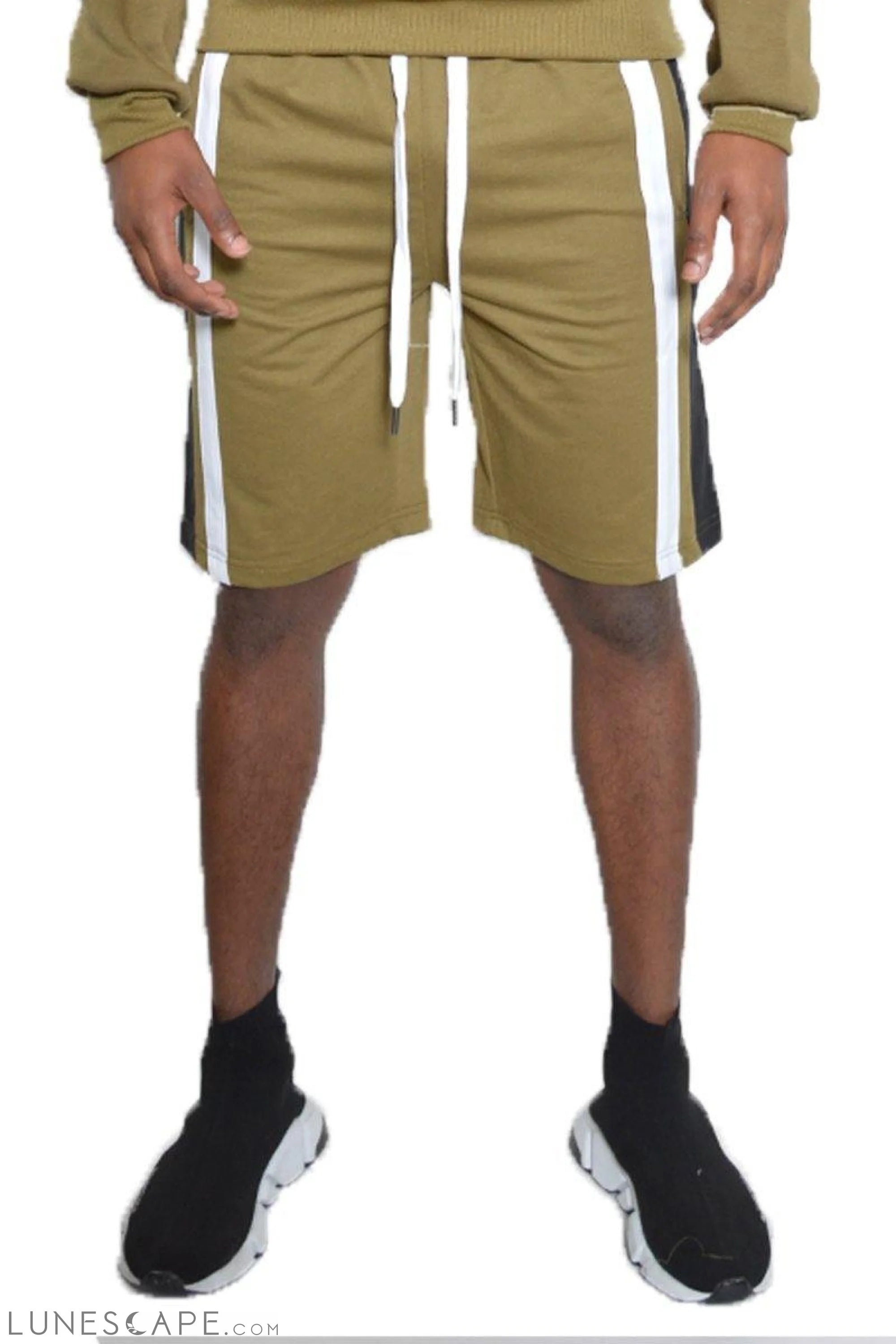 FRENCH TERRY STRIPE SHORTS - OLIVE LUNESCAPE