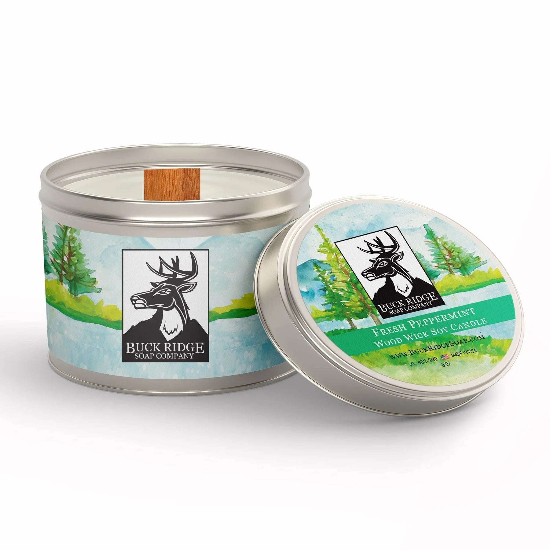 Fresh Peppermint Sustainable Wood Wick Soy Candle LUNESCAPE