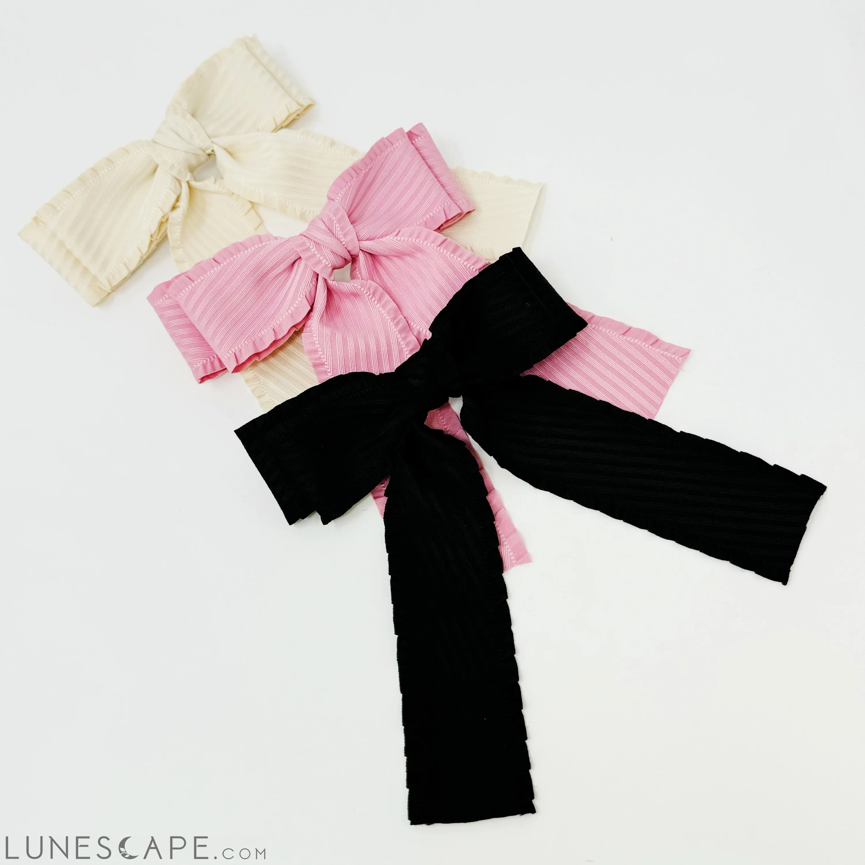 Frilled and Textured Doubled Bow Hair Clip LUNESCAPE