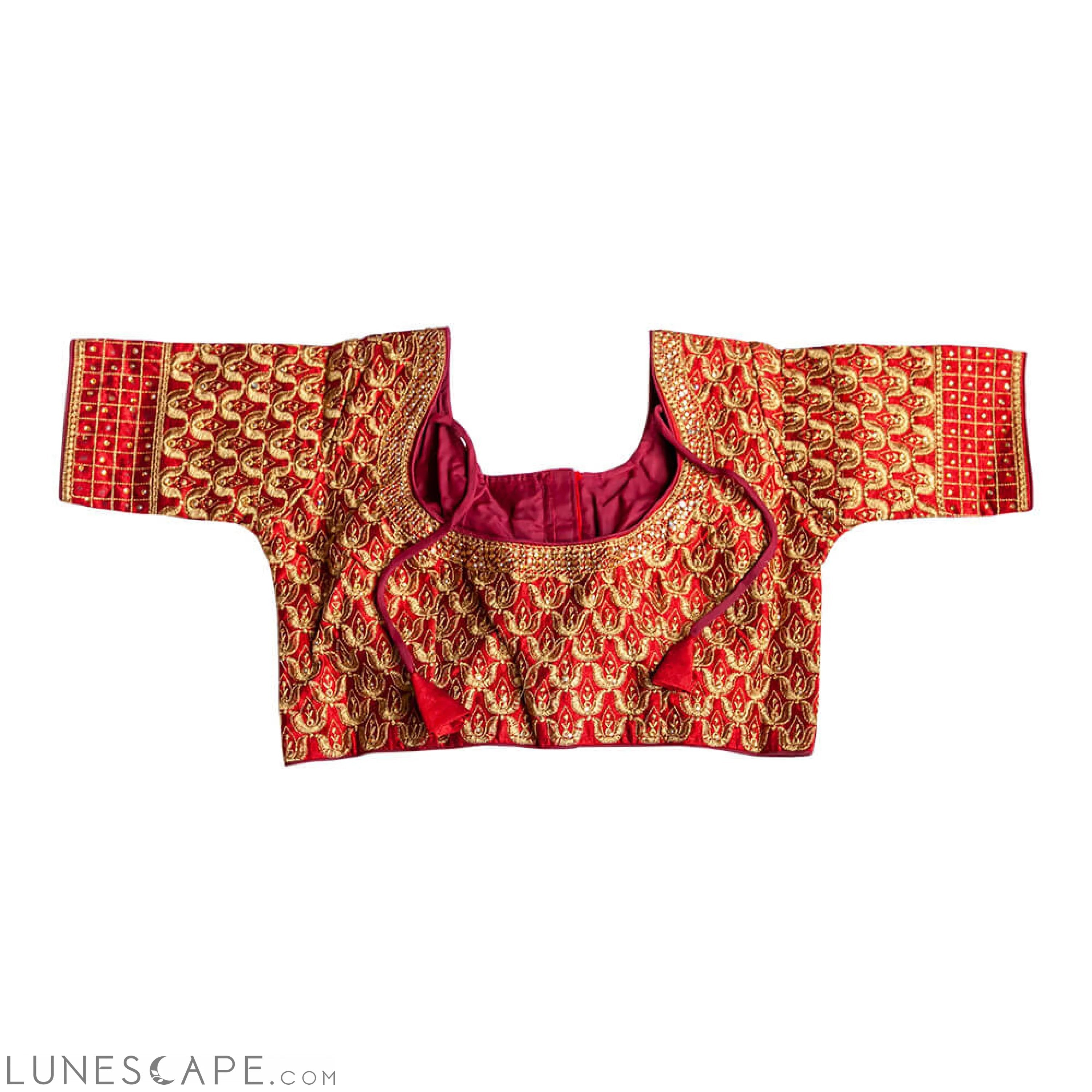 Front and Back Embroidered Long Sleeve Saree Blouse - Maroon LUNESCAPE