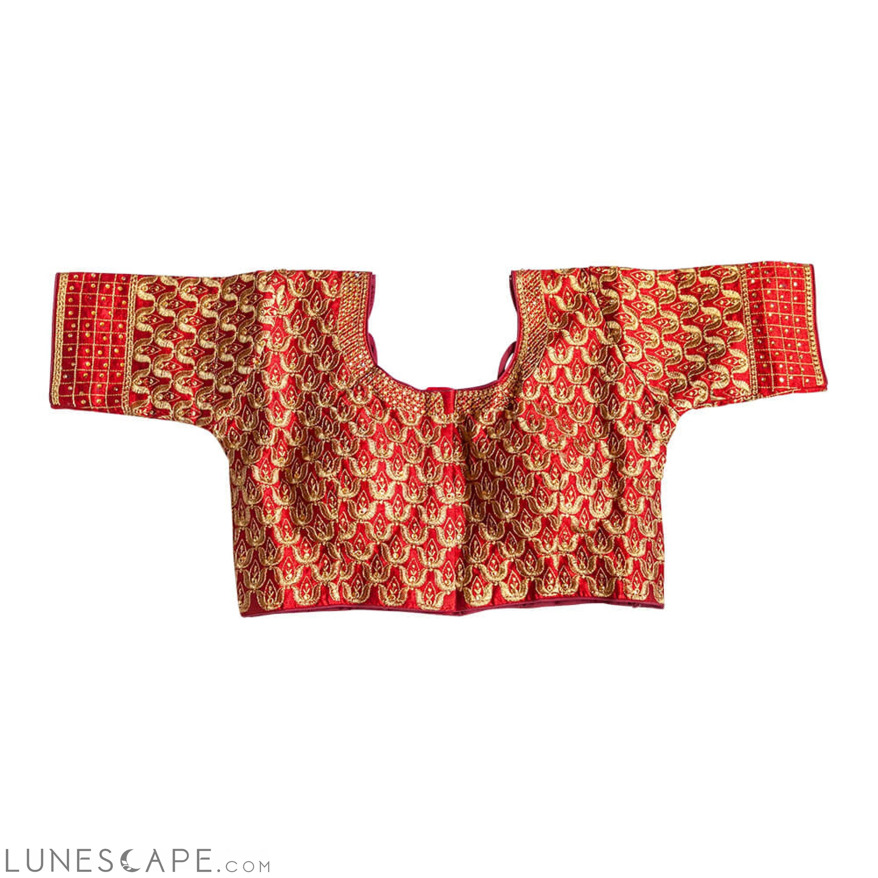 Front and Back Embroidered Long Sleeve Saree Blouse - Maroon LUNESCAPE