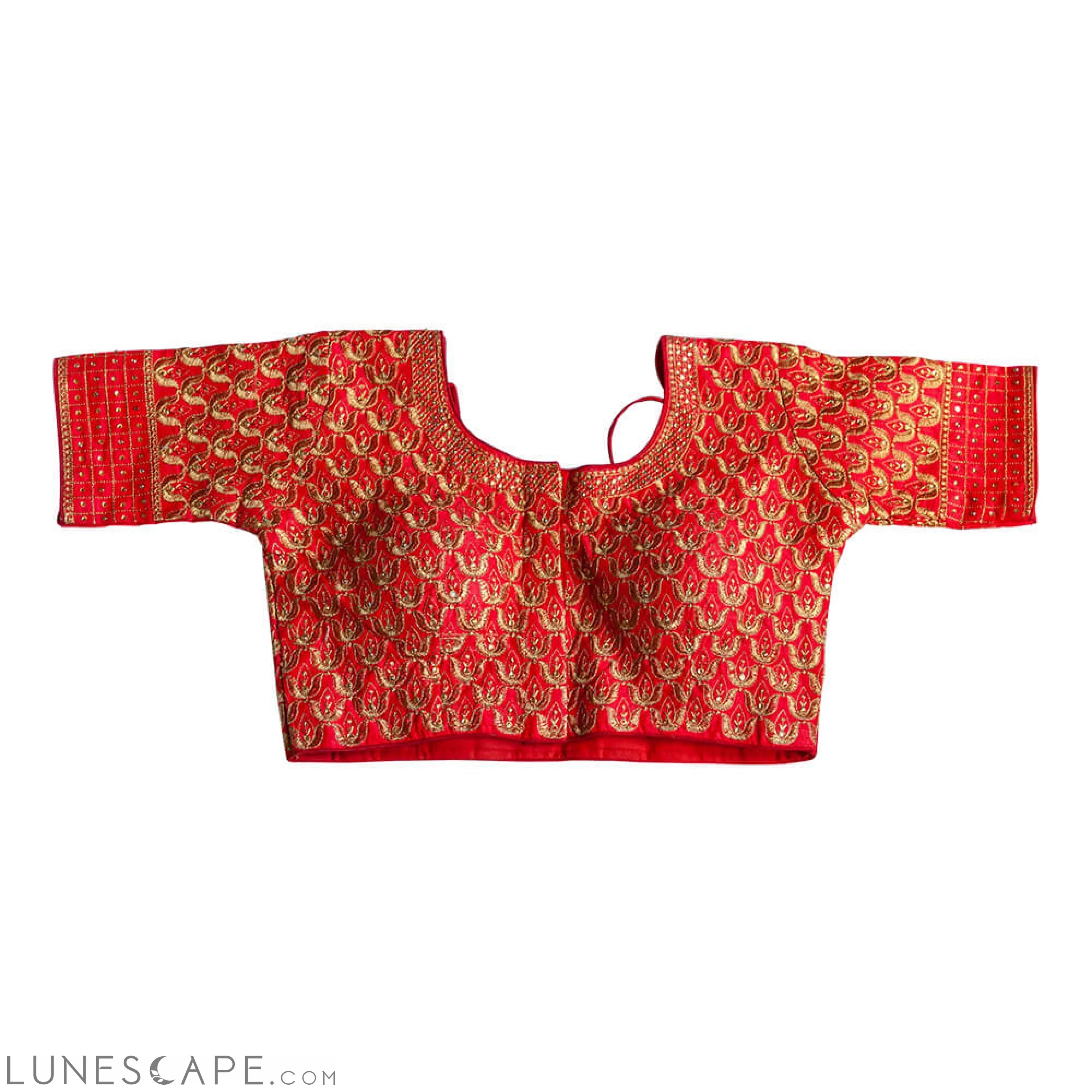 Front and Back Embroidered Long Sleeve Saree Blouse - Red LUNESCAPE