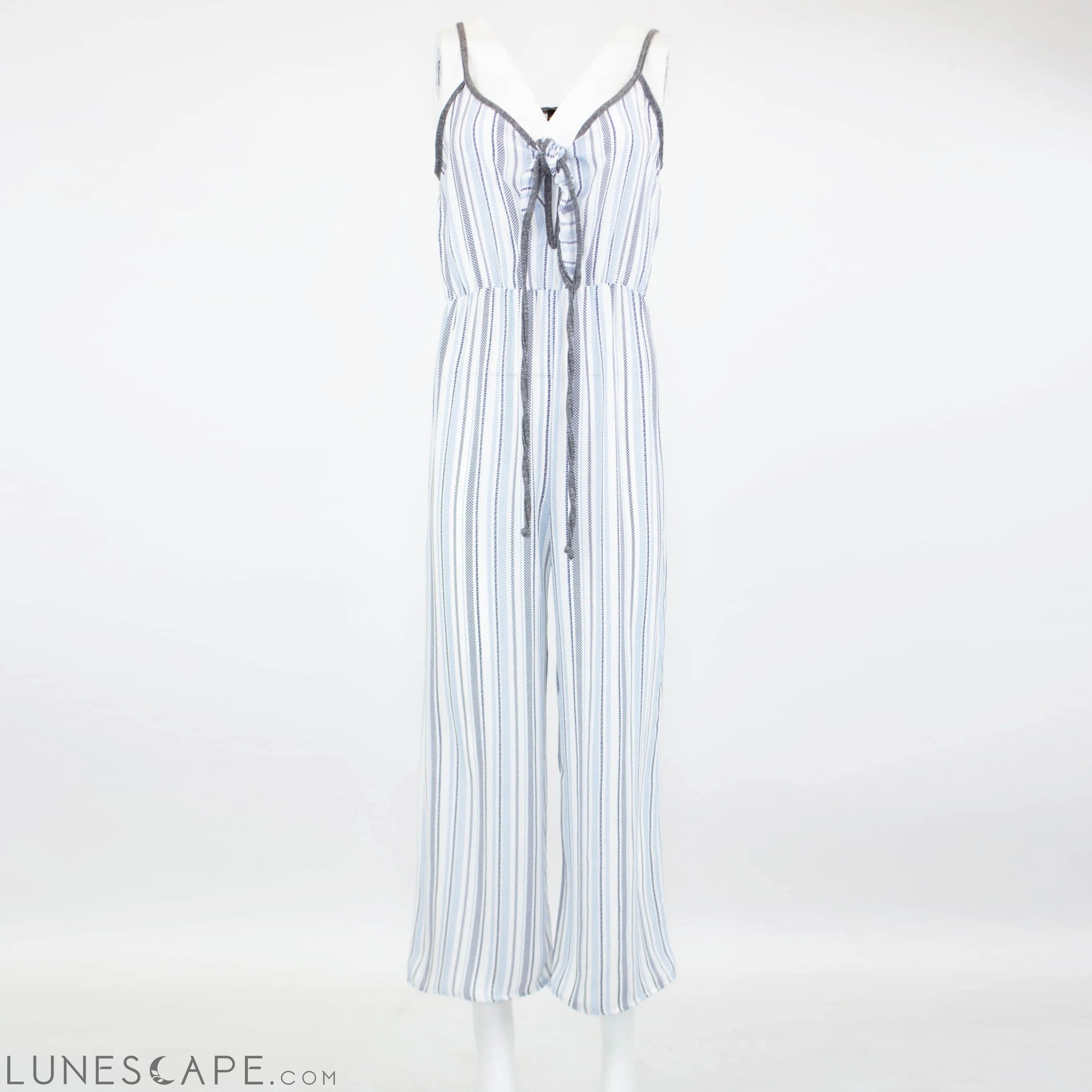 Front Tie Cropped Jumpsuit - Blue LUNESCAPE