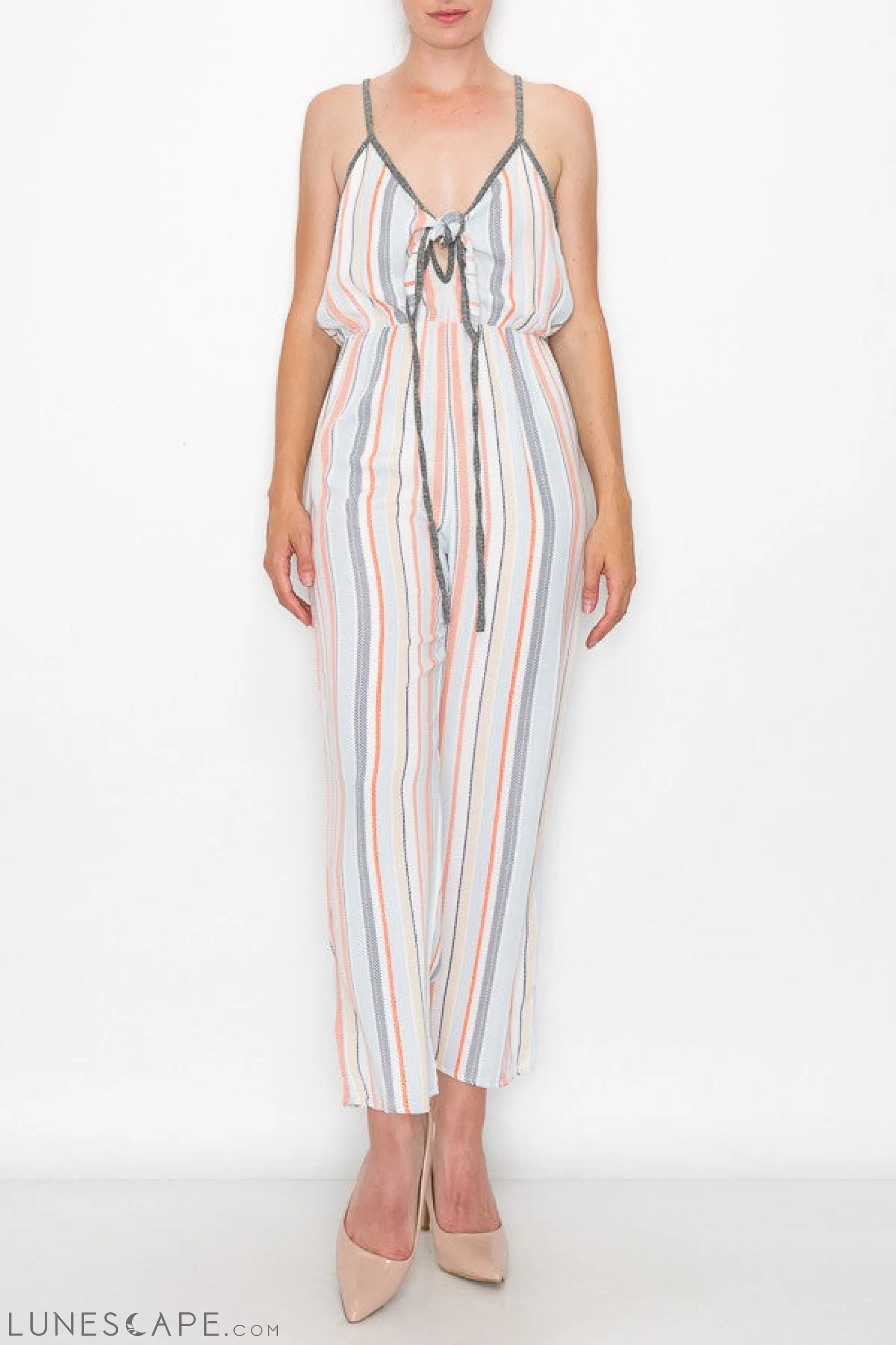 Front Tie Cropped Jumpsuit - Orange LUNESCAPE