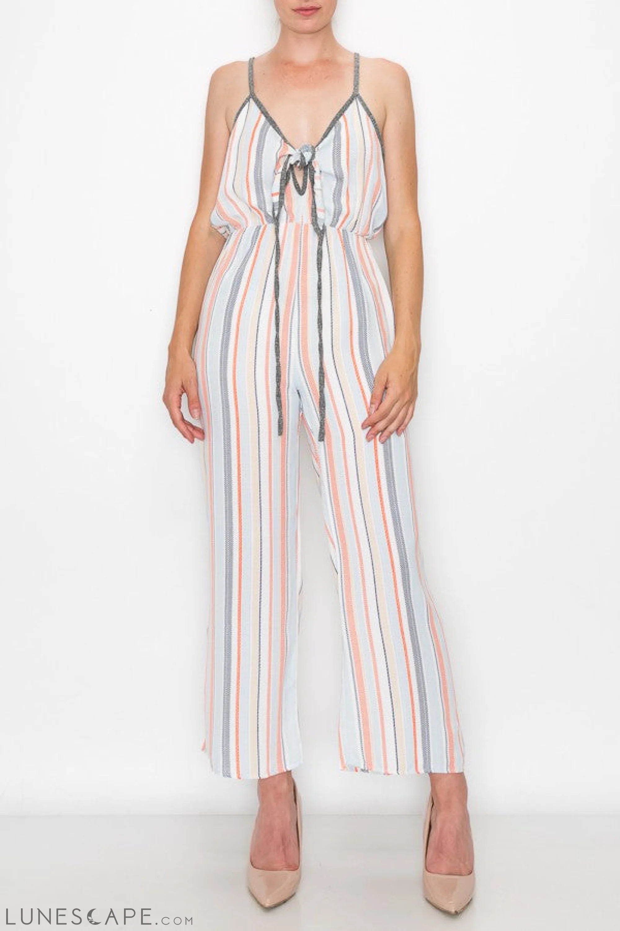 Front Tie Cropped Jumpsuit - Orange LUNESCAPE