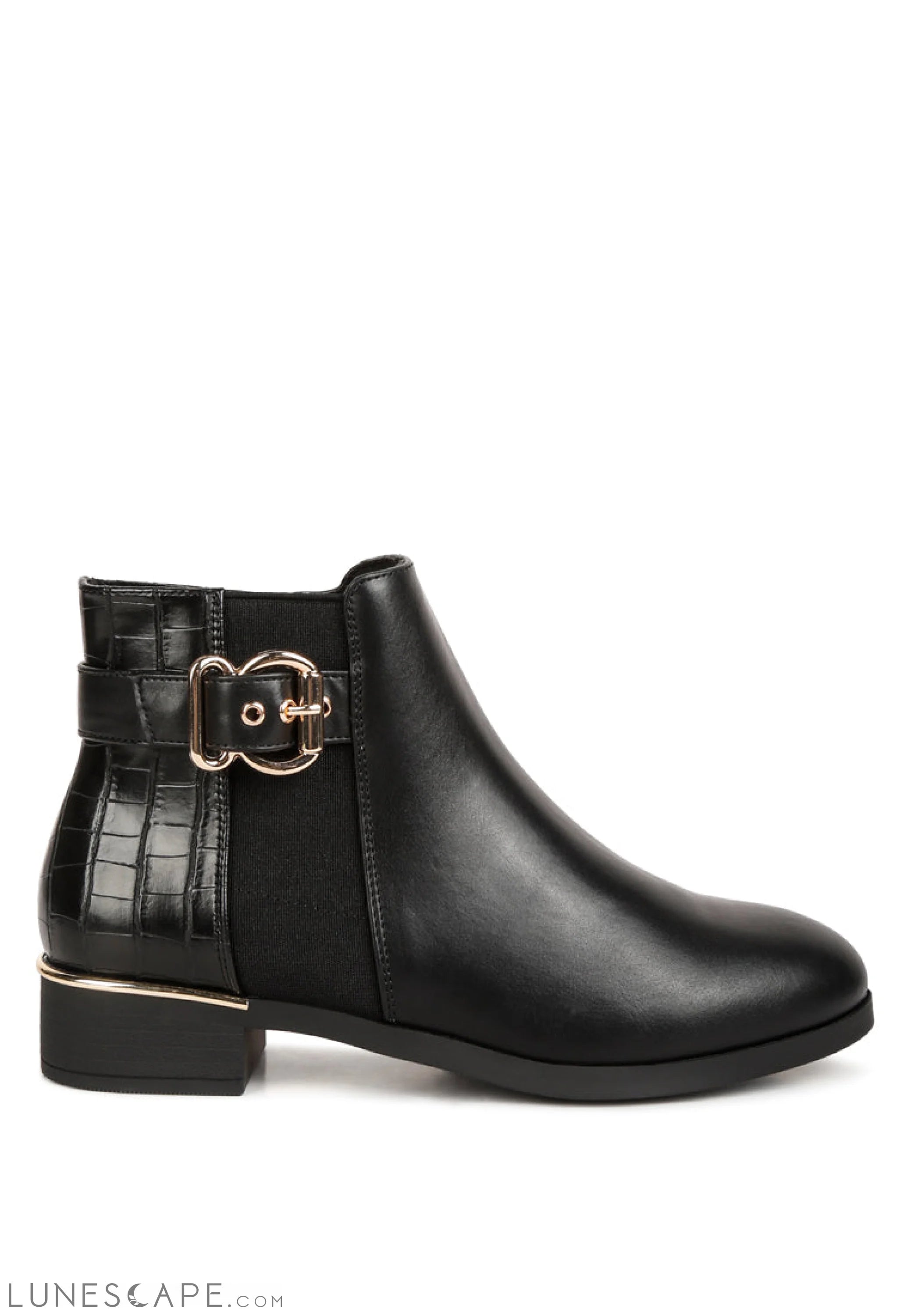 Frothy Buckled Lace-Up Ankle Boots With Croc Detail LUNESCAPE