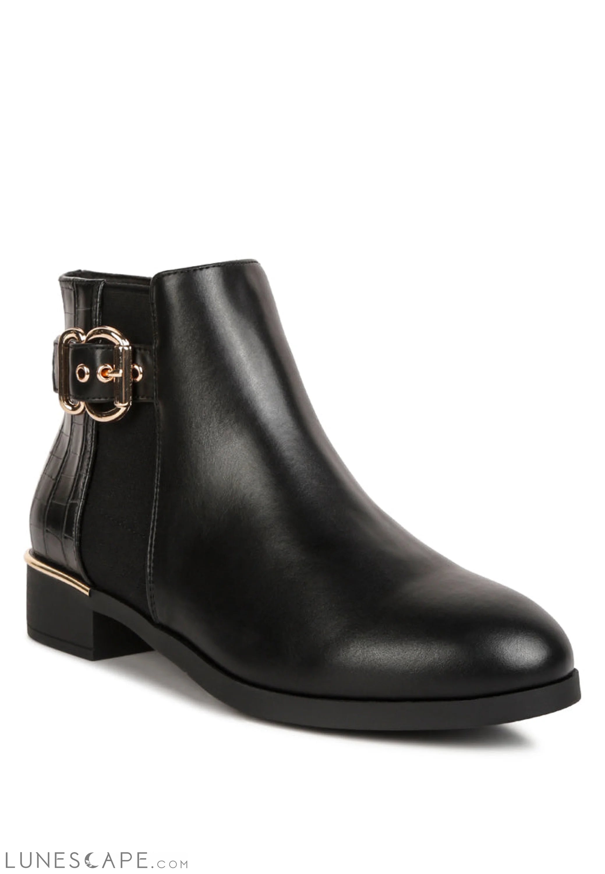Frothy Buckled Lace-Up Ankle Boots With Croc Detail LUNESCAPE