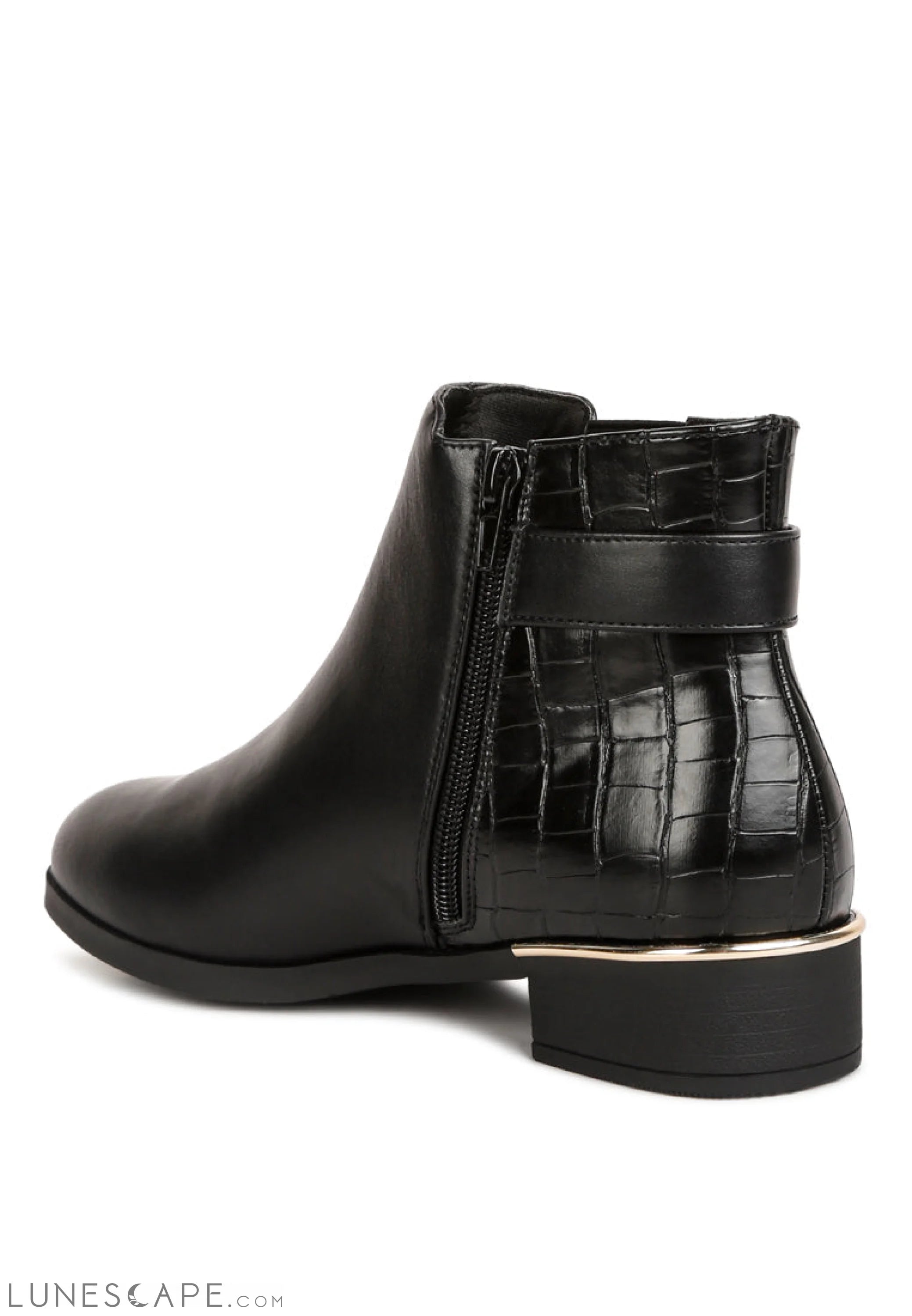 Frothy Buckled Lace-Up Ankle Boots With Croc Detail LUNESCAPE