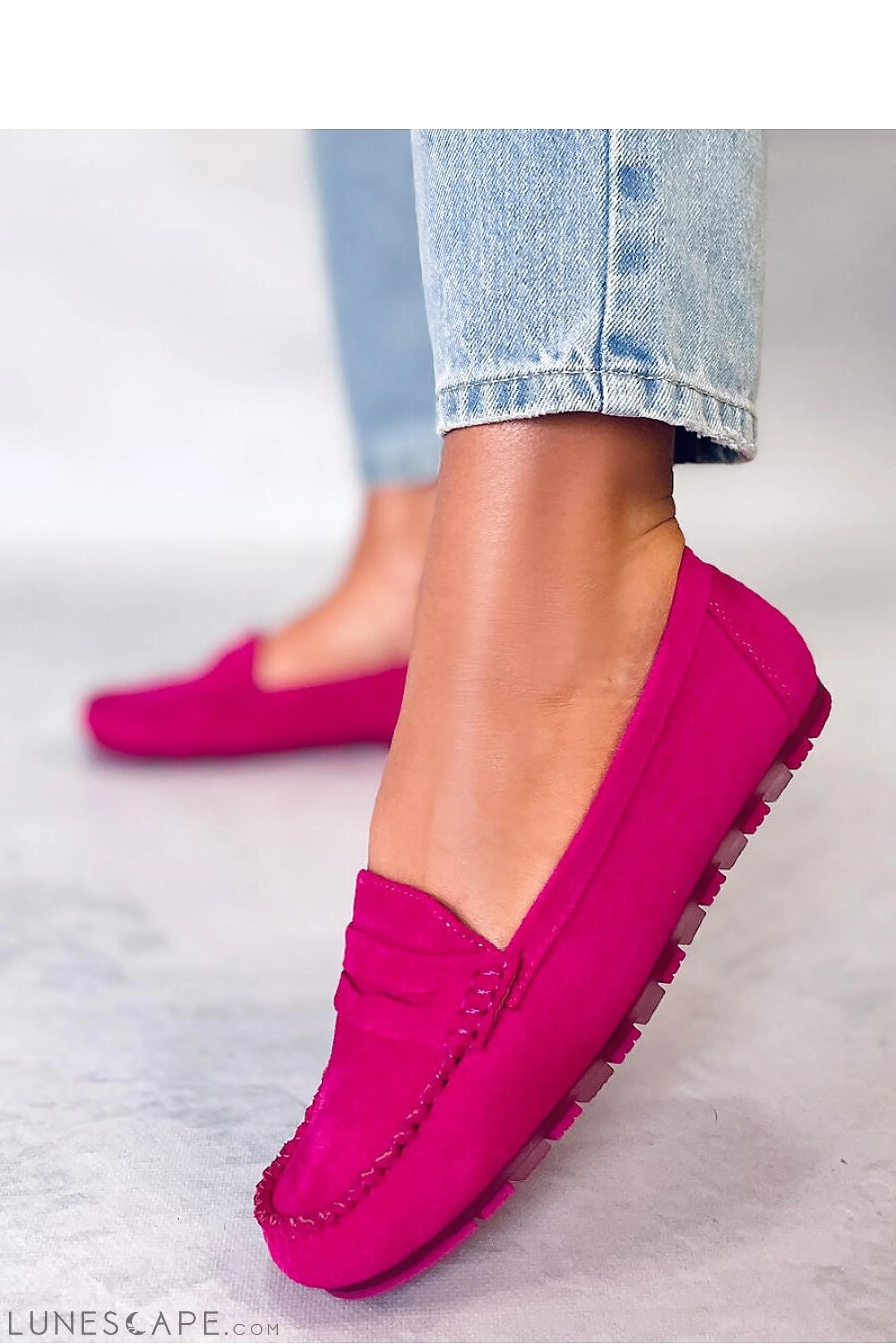 Fuchsia Eco-Suede Women’s Driving Loafers with Penny Slot Detail LUNESCAPE