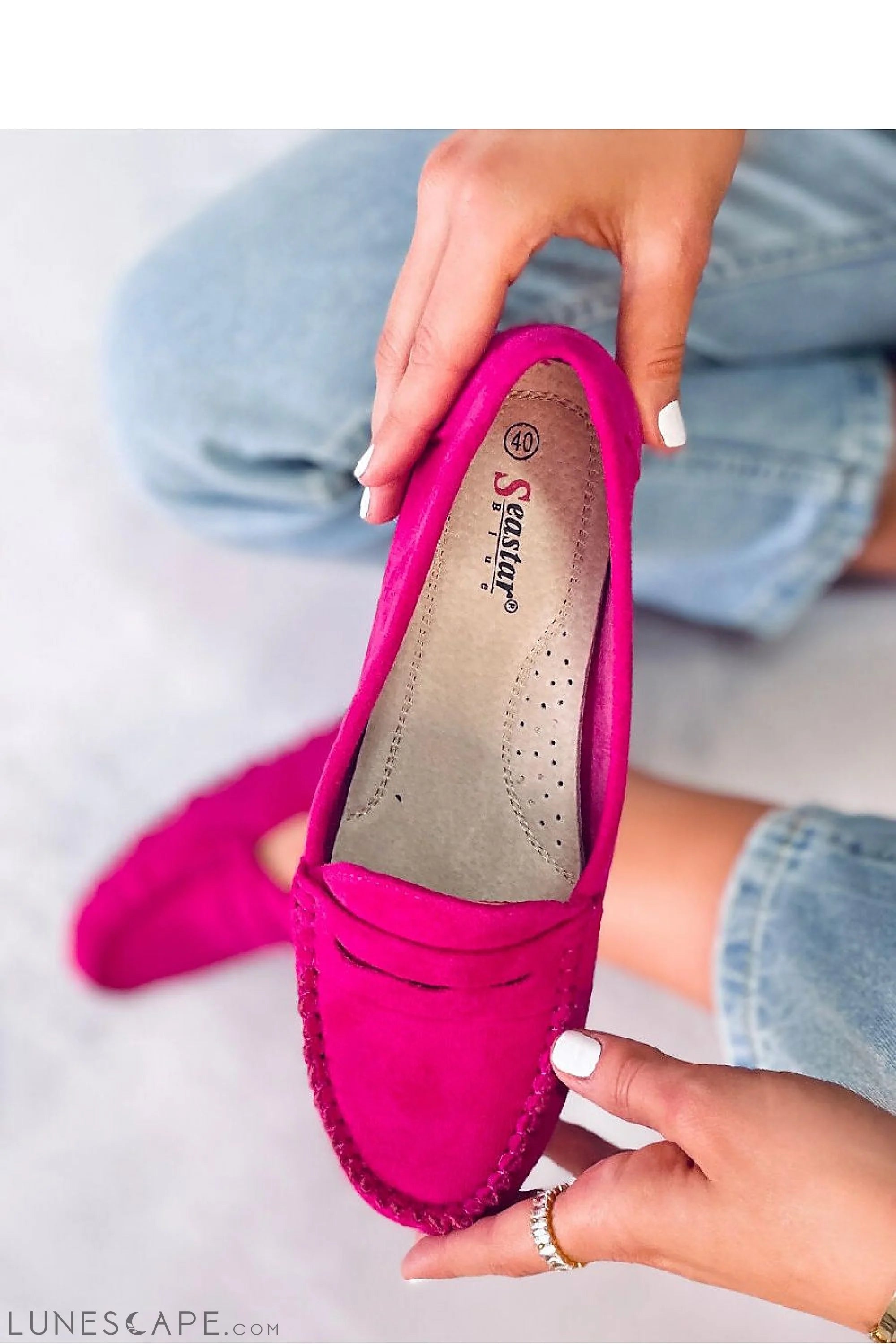 Fuchsia Eco-Suede Women’s Driving Loafers with Penny Slot Detail LUNESCAPE