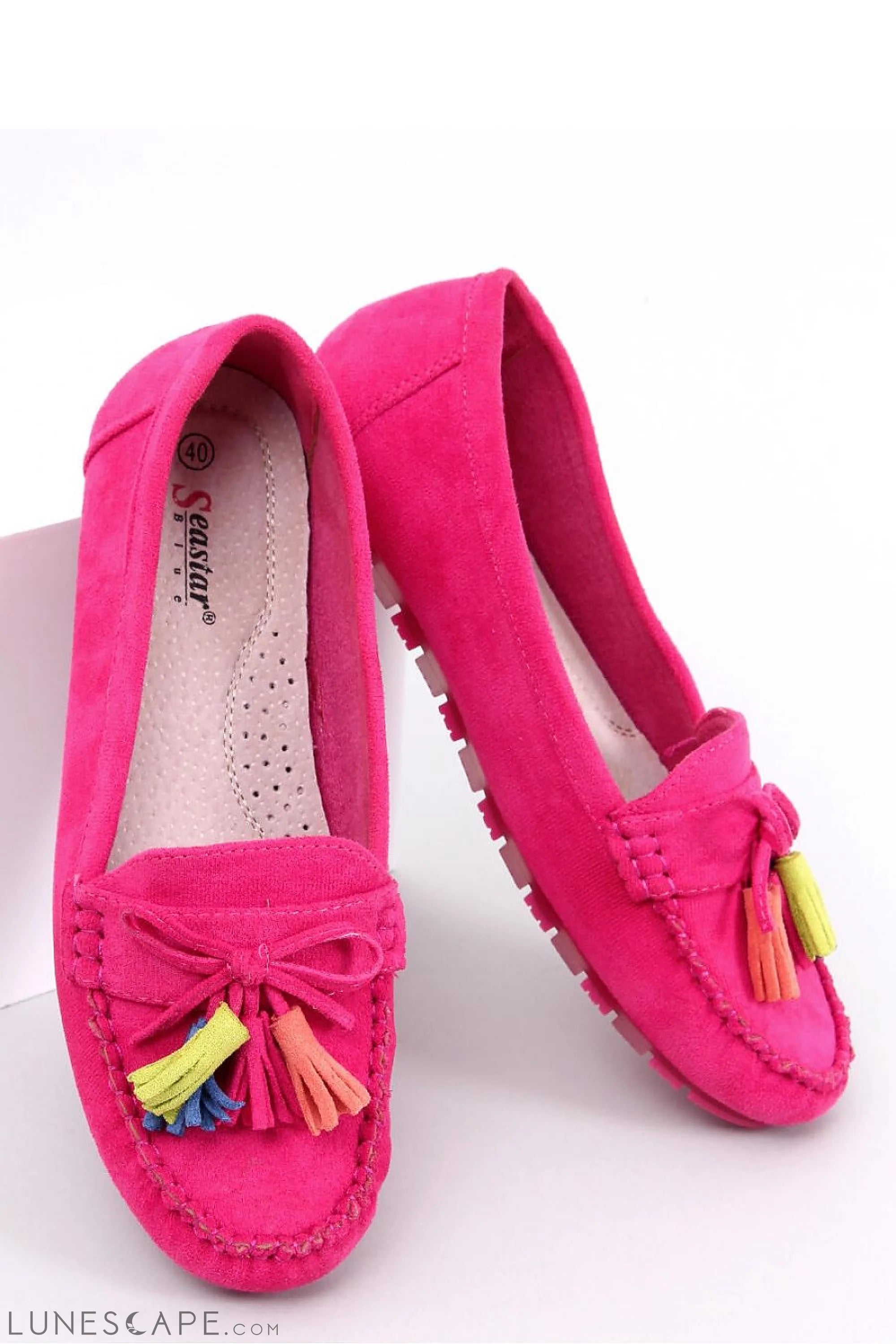 Fuchsia Vegan Suede Moccasins – Women's Round Toe with Colorful Tassels LUNESCAPE