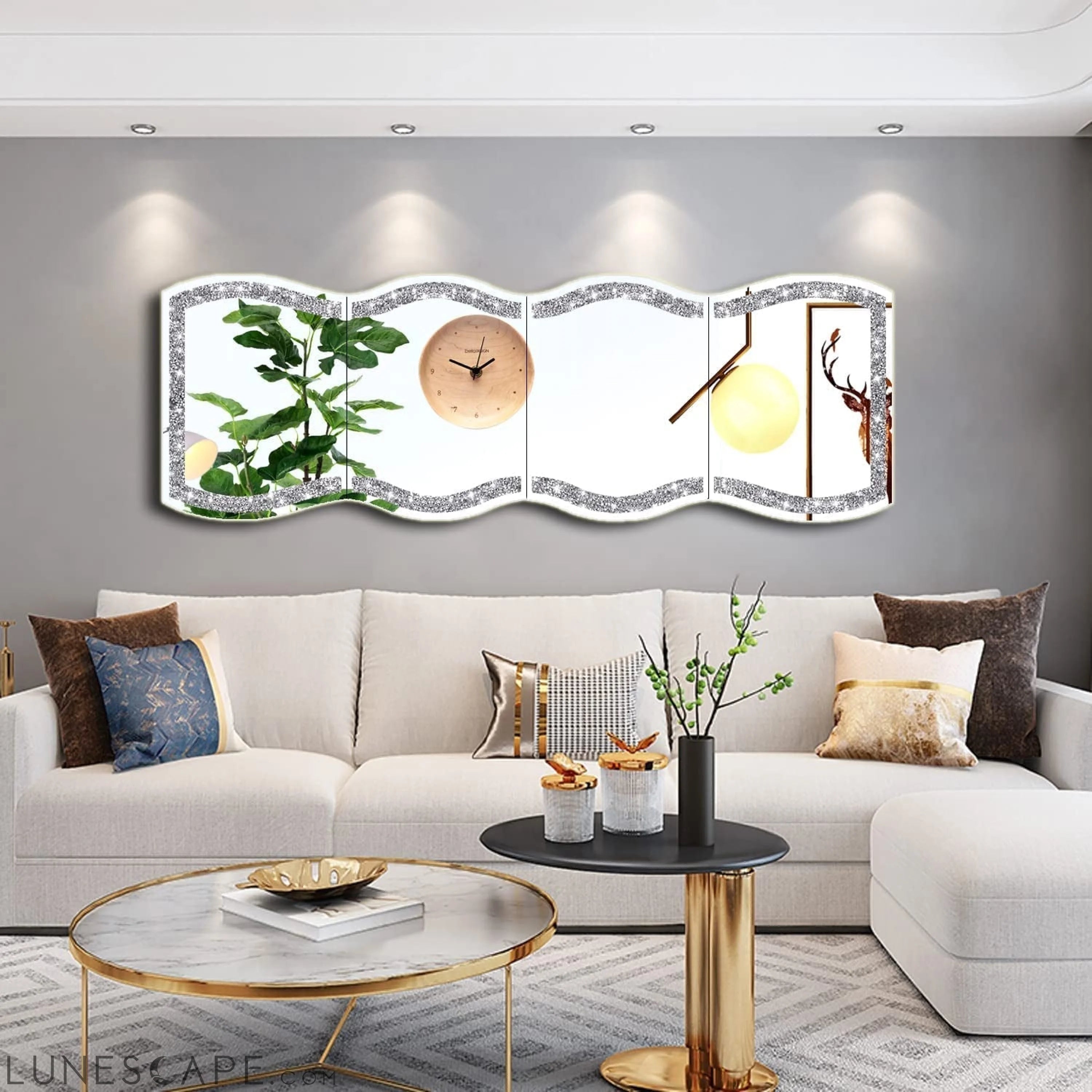 Full Length Wall Mirror,Wave Pattern Irregular Crushed Diamond Body LUNESCAPE