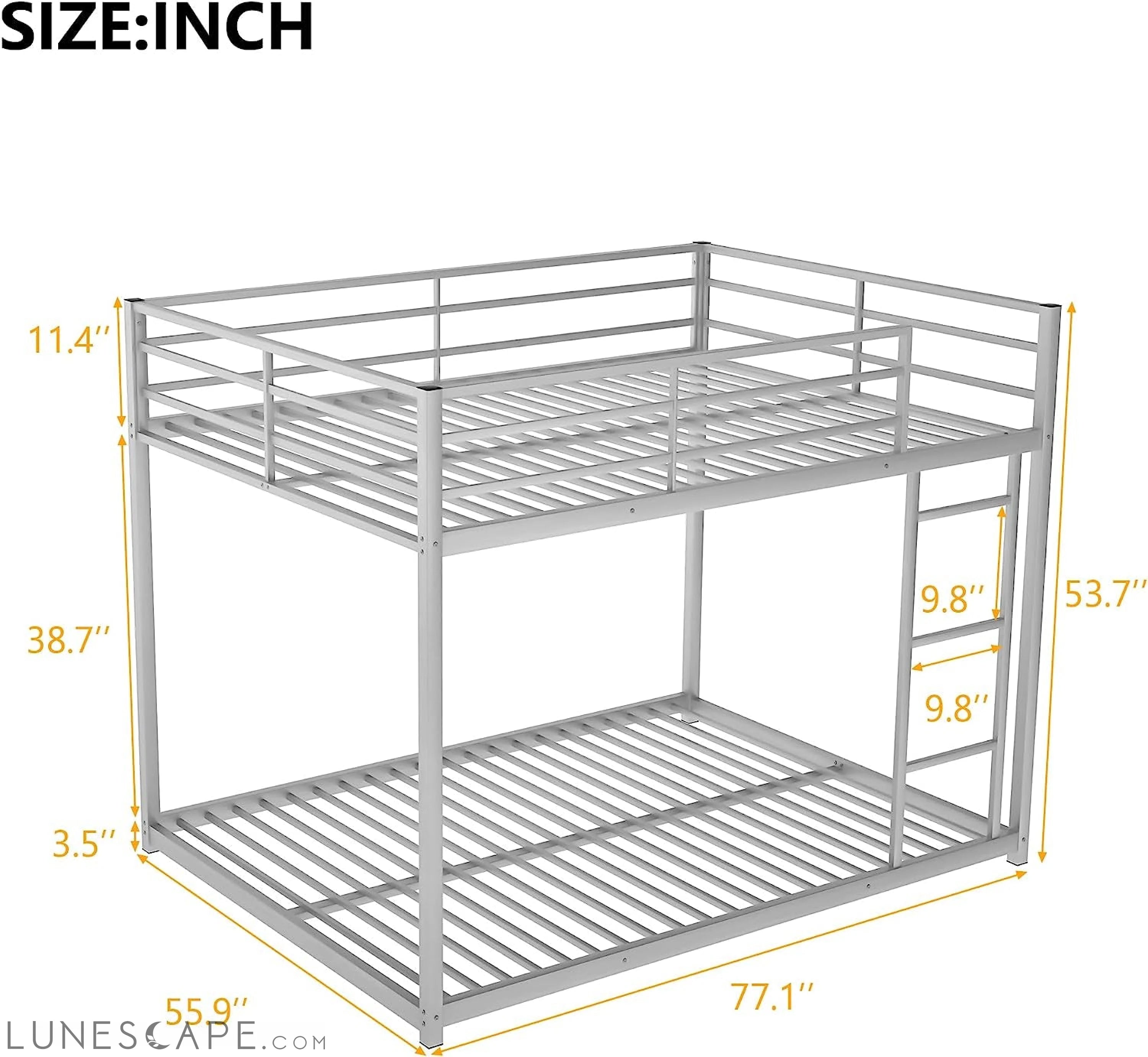 Full over Full Bunk Bed Low with Ladder, Silver LUNESCAPE