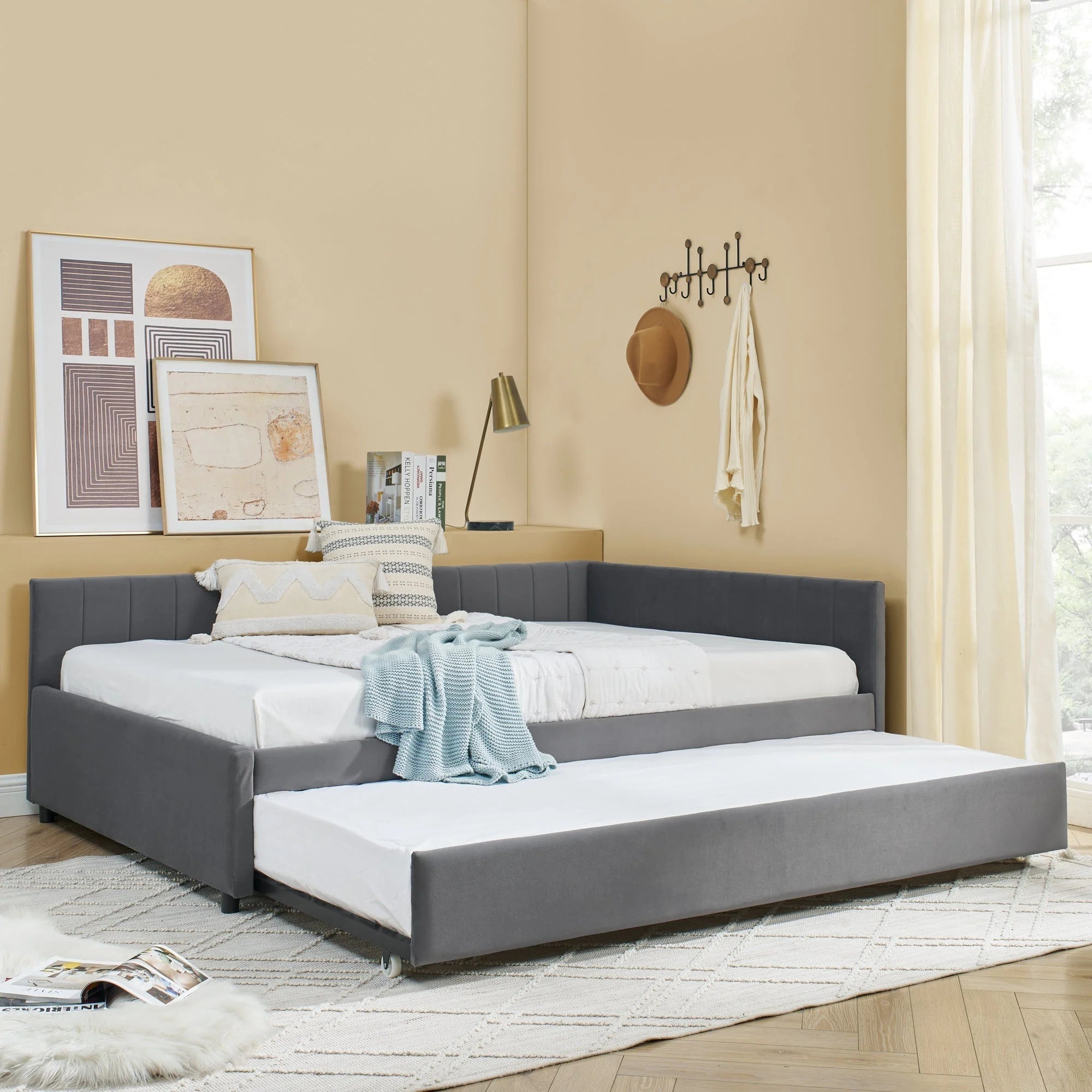 Full Size Daybed with Trundle Upholstered Tufted Sofa Bed, Sofa Bed LUNESCAPE
