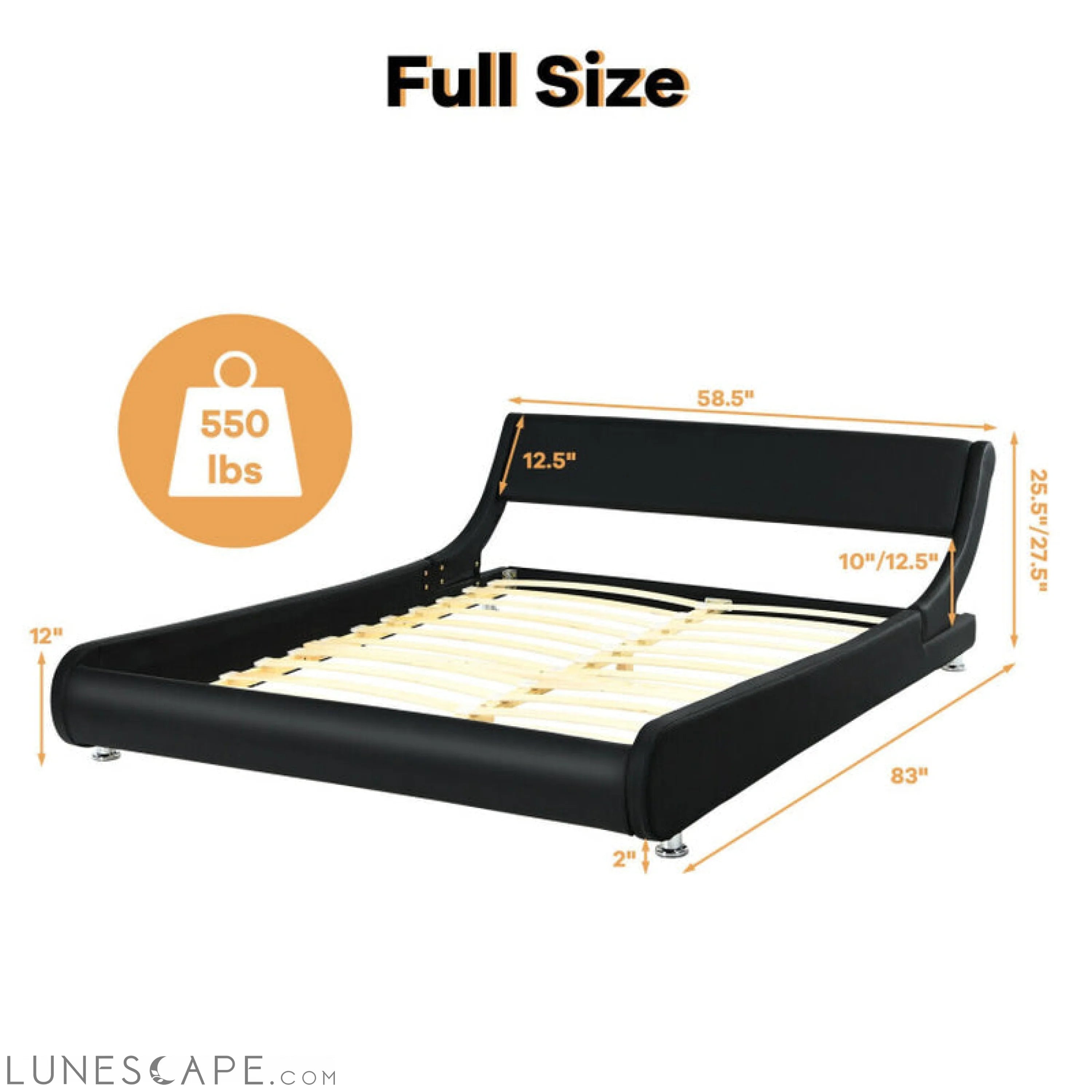 Full Size Faux Leather Upholstered Platform Bed Adjustable Headboard LUNESCAPE