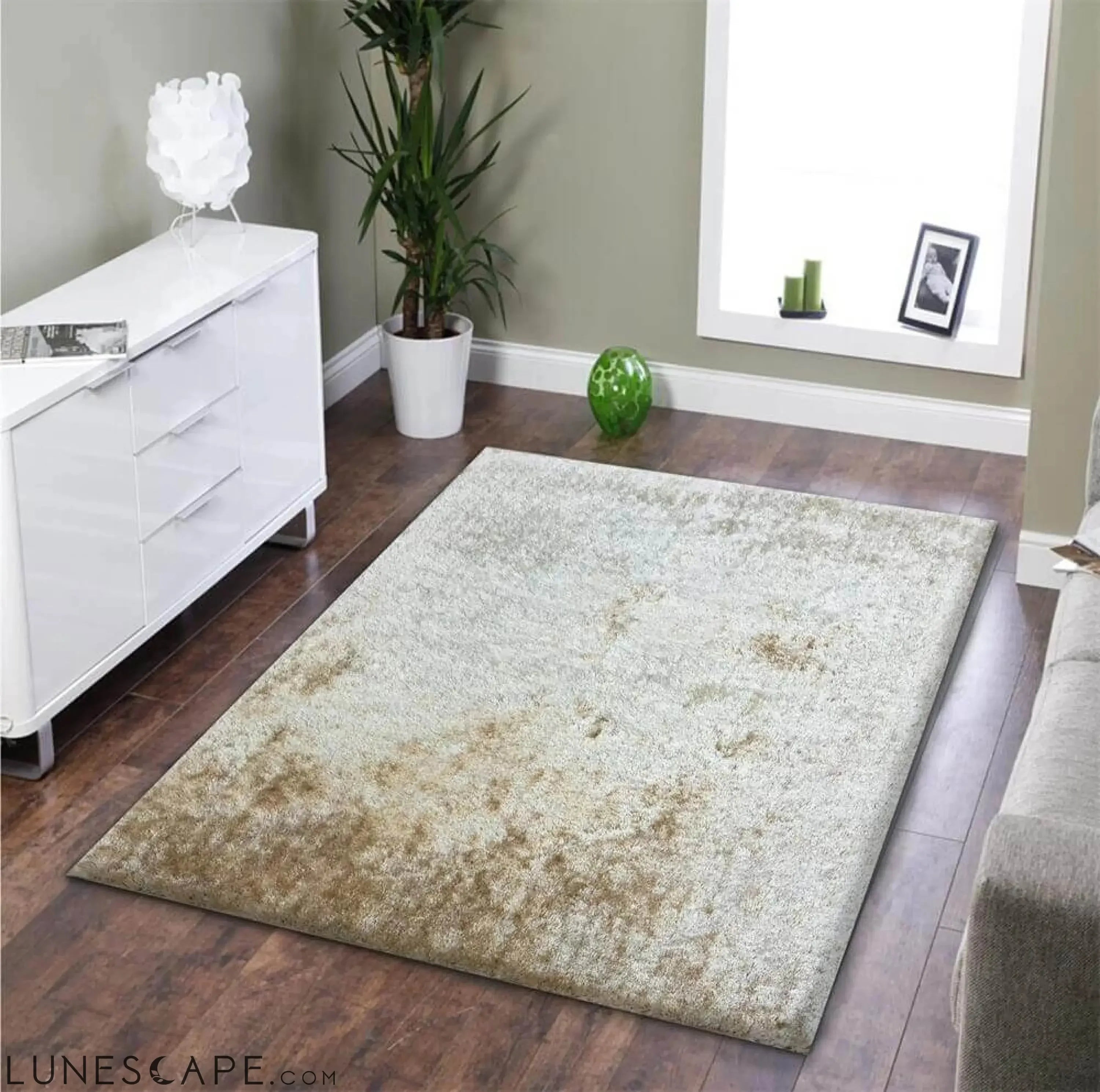 Fuzzy Beige Area Rug LUNESCAPE