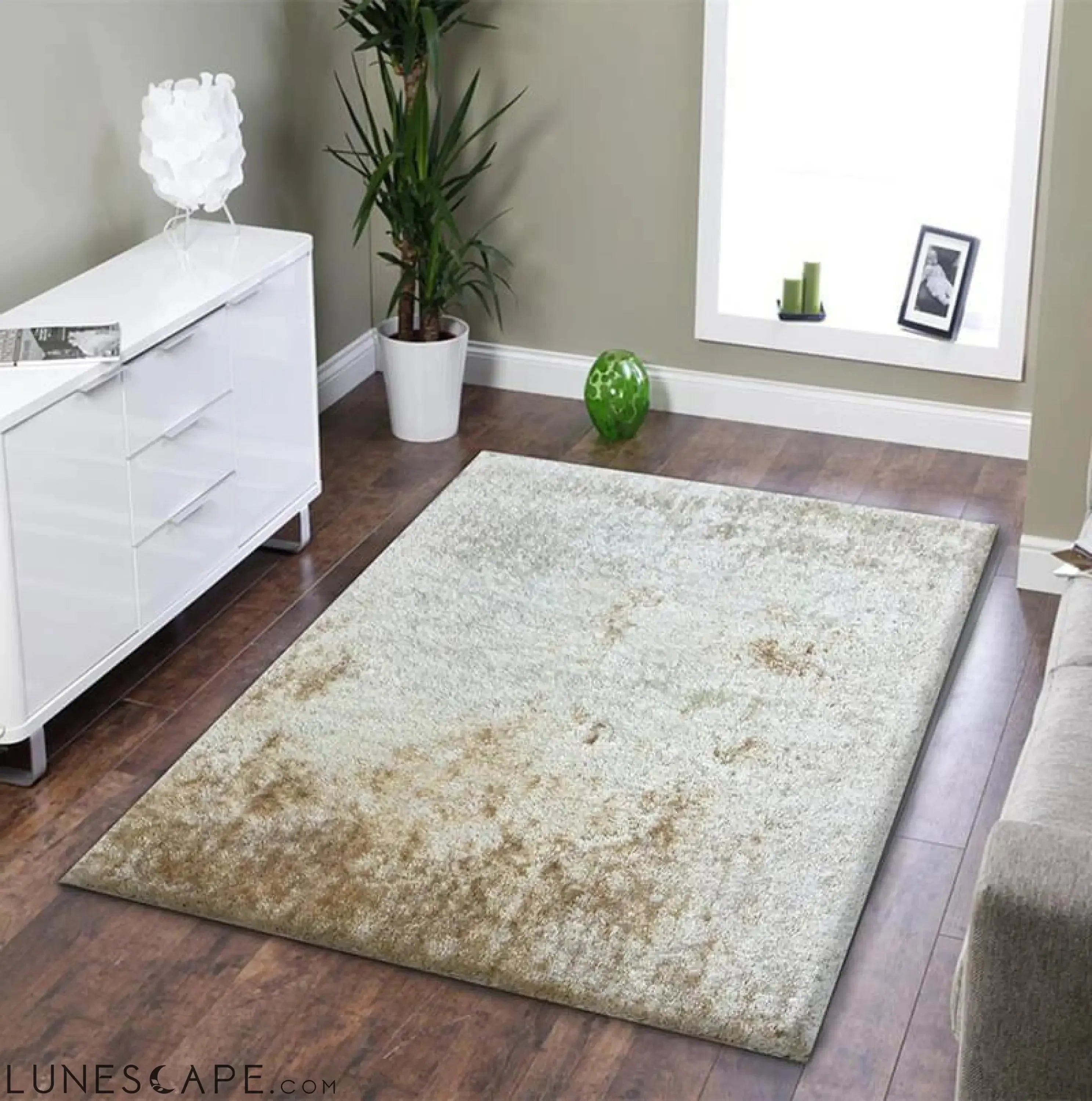Fuzzy Beige Area Rug LUNESCAPE