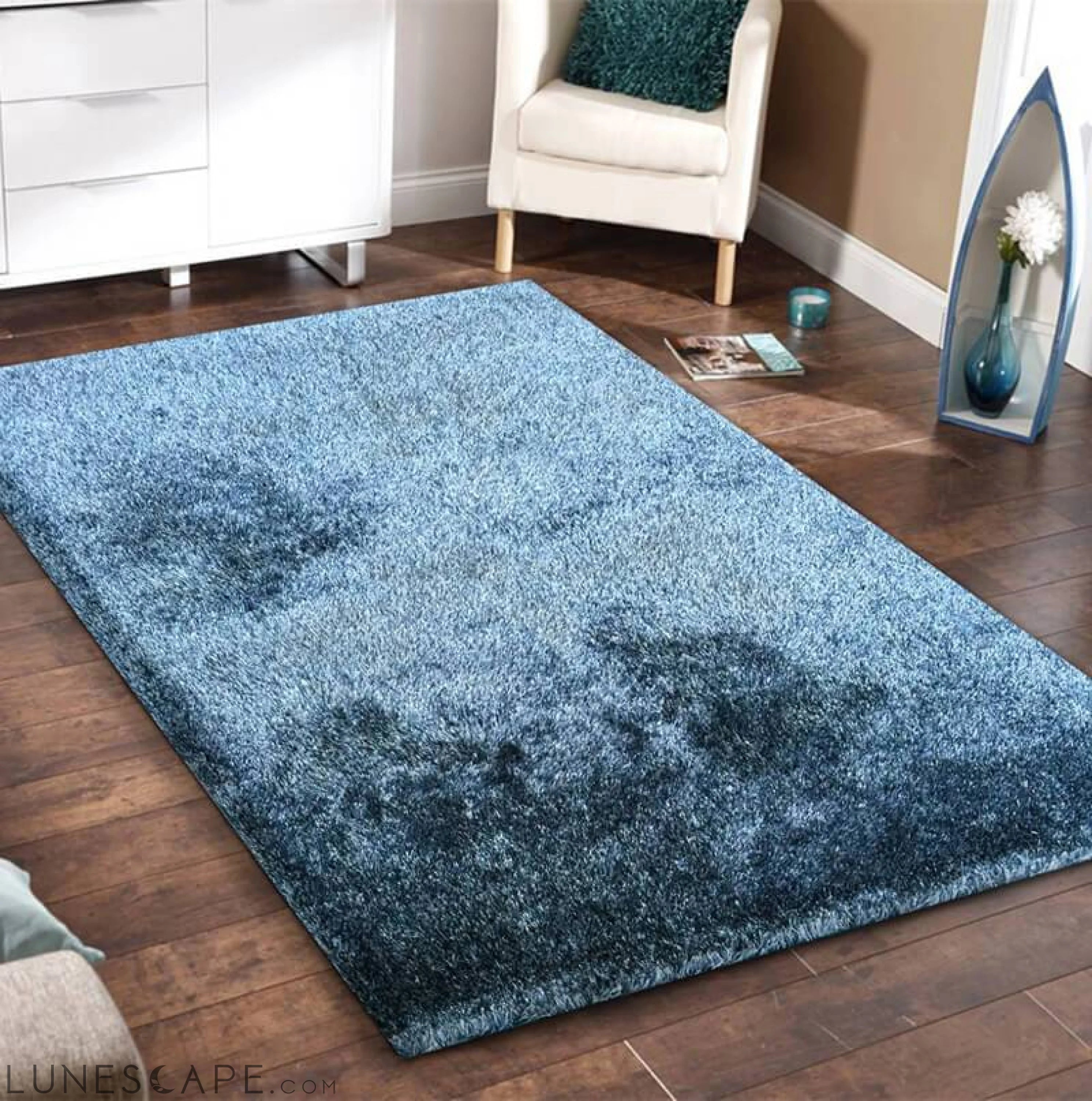 Fuzzy Two Tone Blue Area Rug LUNESCAPE