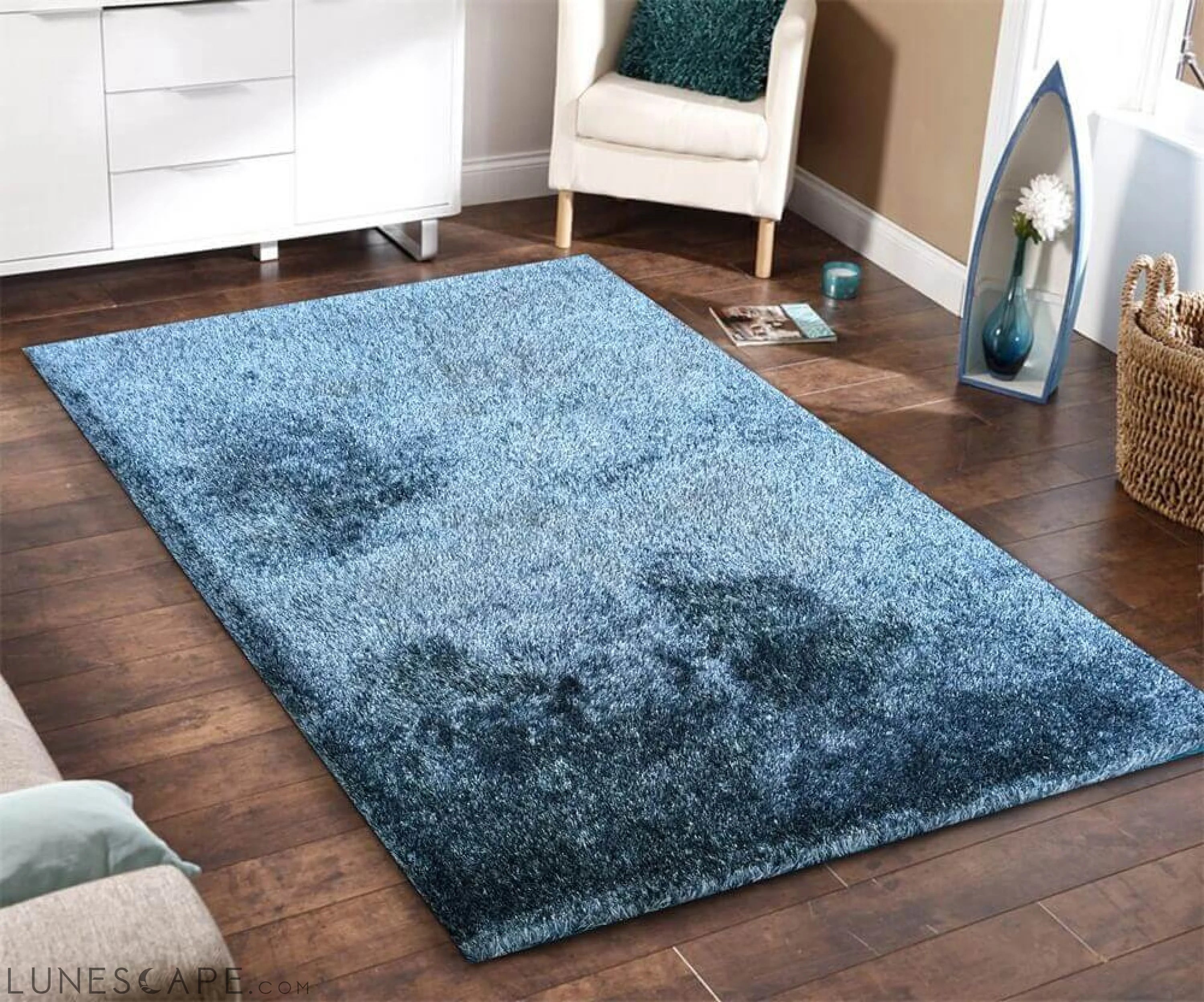 Fuzzy Two Tone Blue Area Rug LUNESCAPE