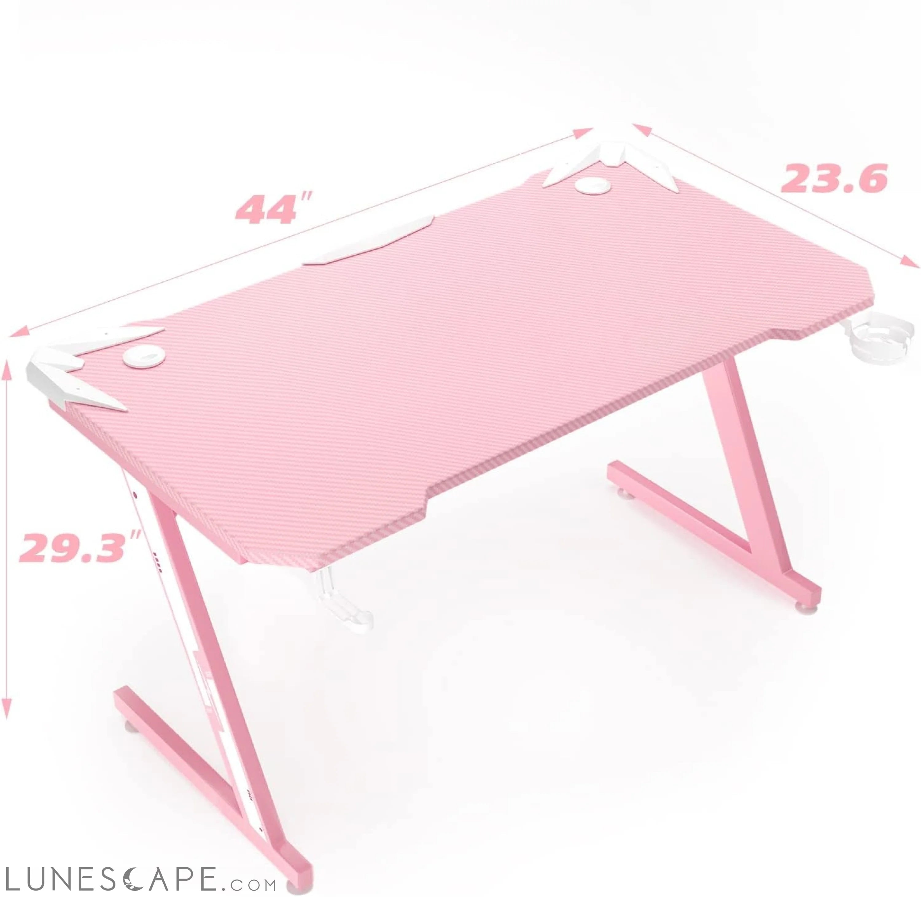 Gaming Computer Desk with Carbon Fiber Surface, Gaming Table Z Shaped LUNESCAPE