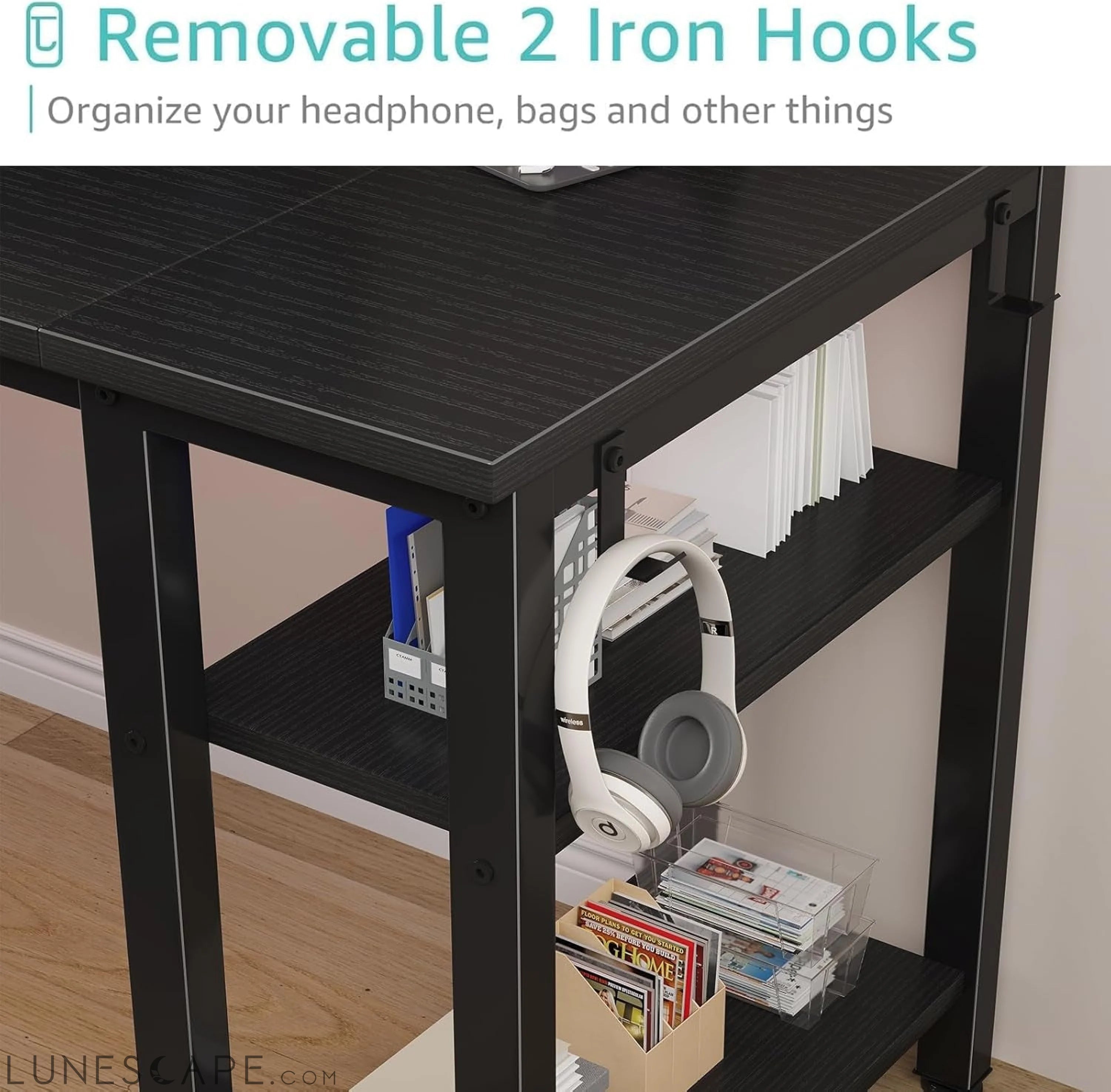 Gaming Desk with 4 Fabric Drawers & Storage Shelves, 55 Inch Computer LUNESCAPE