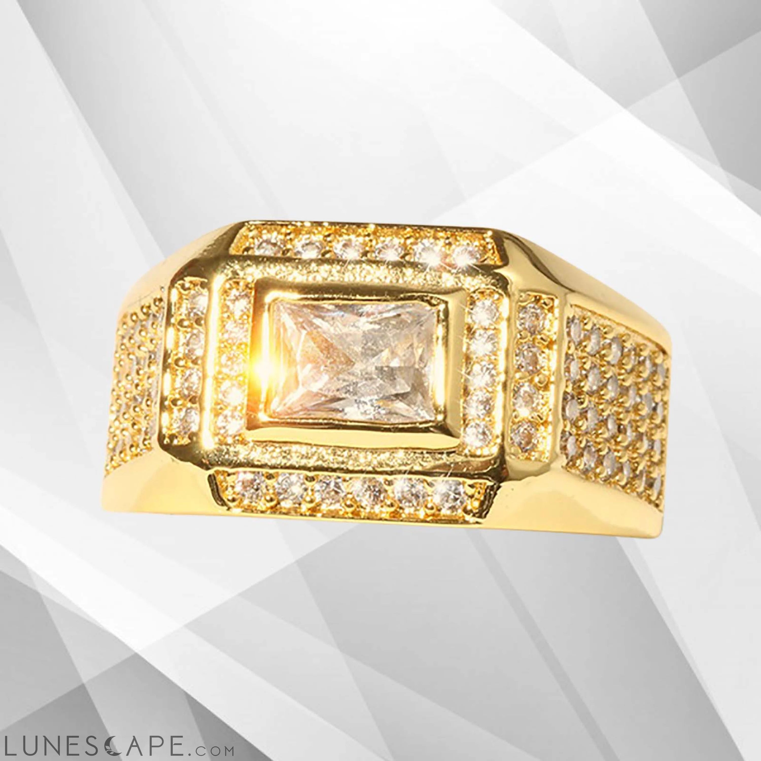 Gents 1.68Ct Total 77 CZ Diamonds Solitaire Ring Size N-W 18Ct Yellow LUNESCAPE