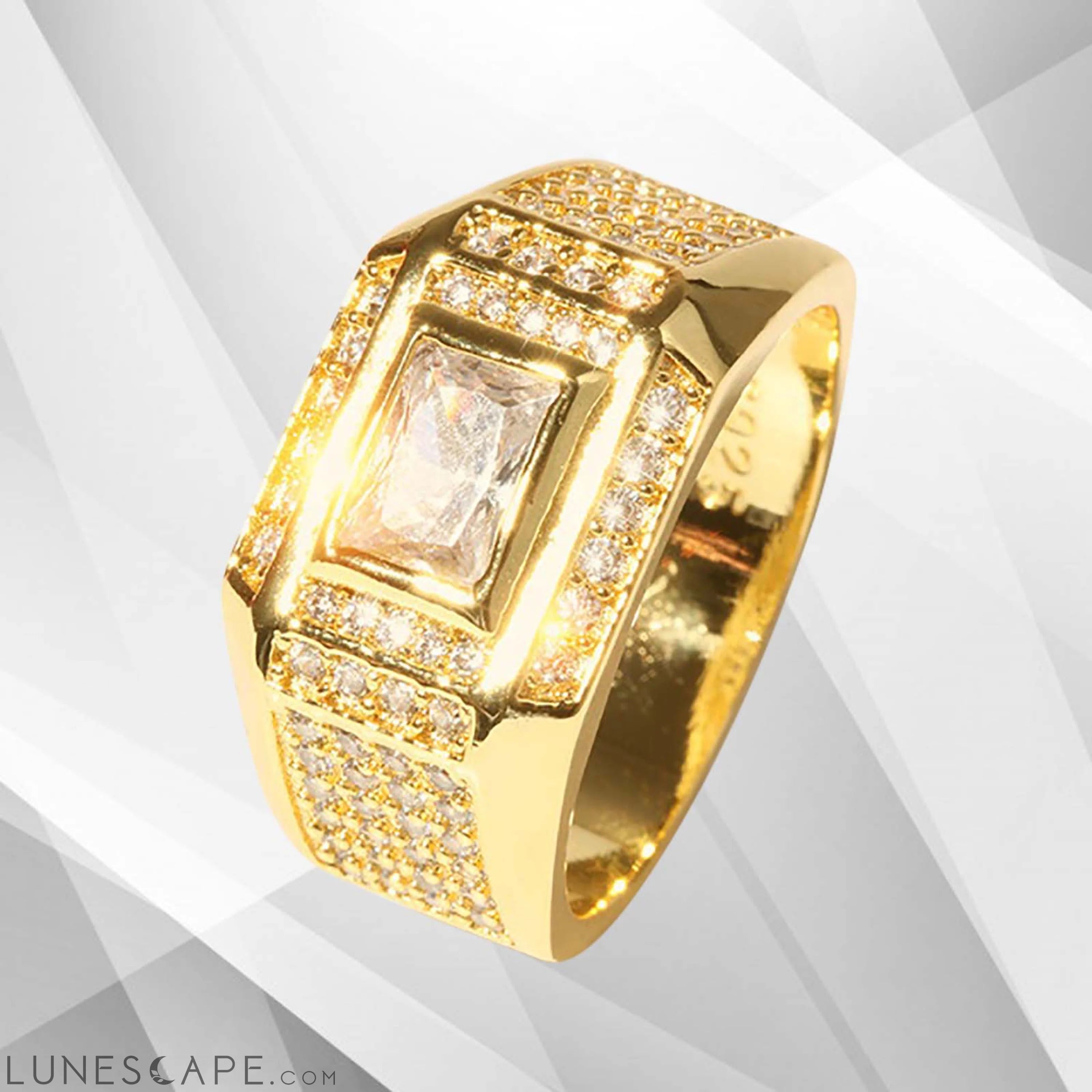 Gents 1.68Ct Total 77 CZ Diamonds Solitaire Ring Size N-W 18Ct Yellow LUNESCAPE