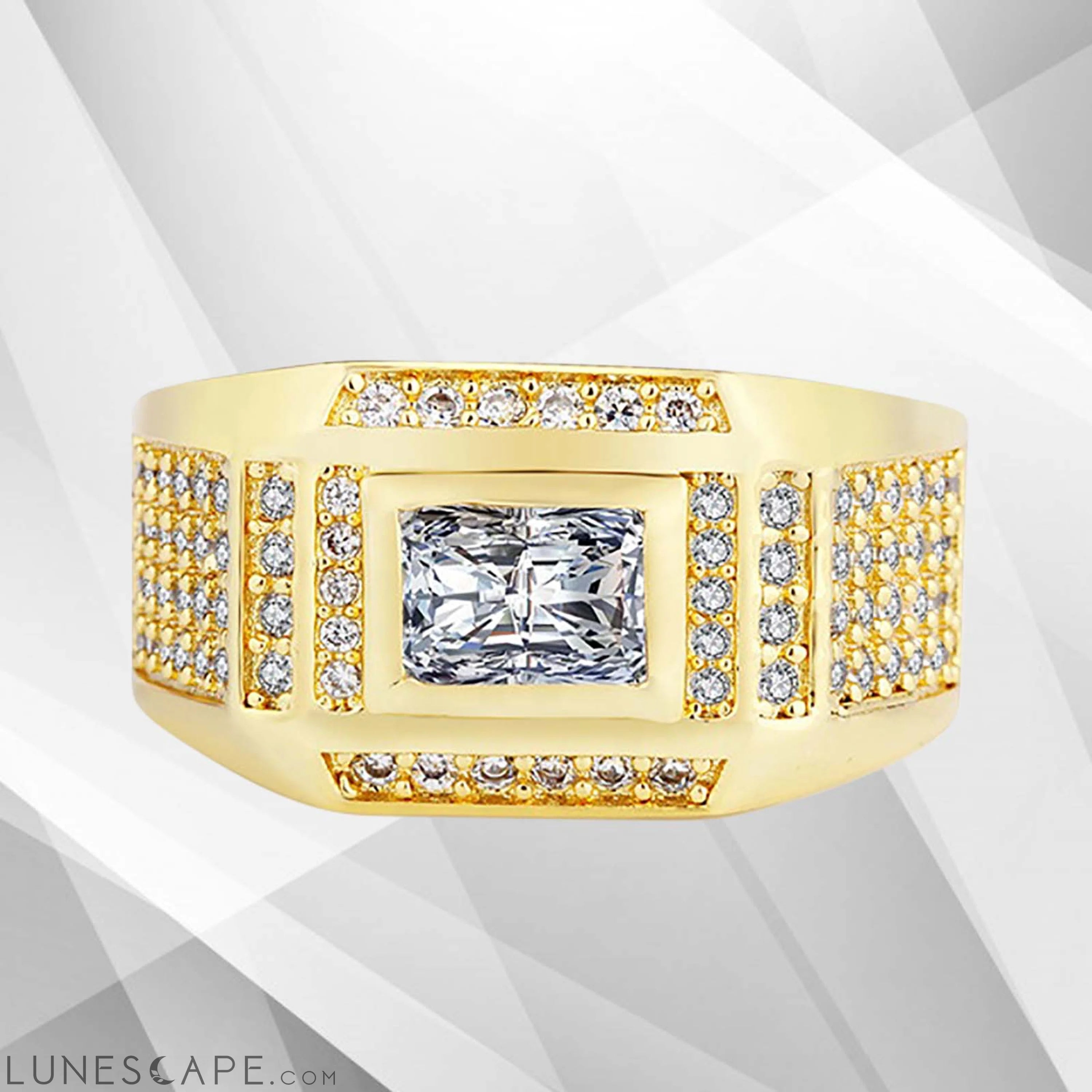 Gents 1.68Ct Total 77 CZ Diamonds Solitaire Ring Size N-W 18Ct Yellow LUNESCAPE