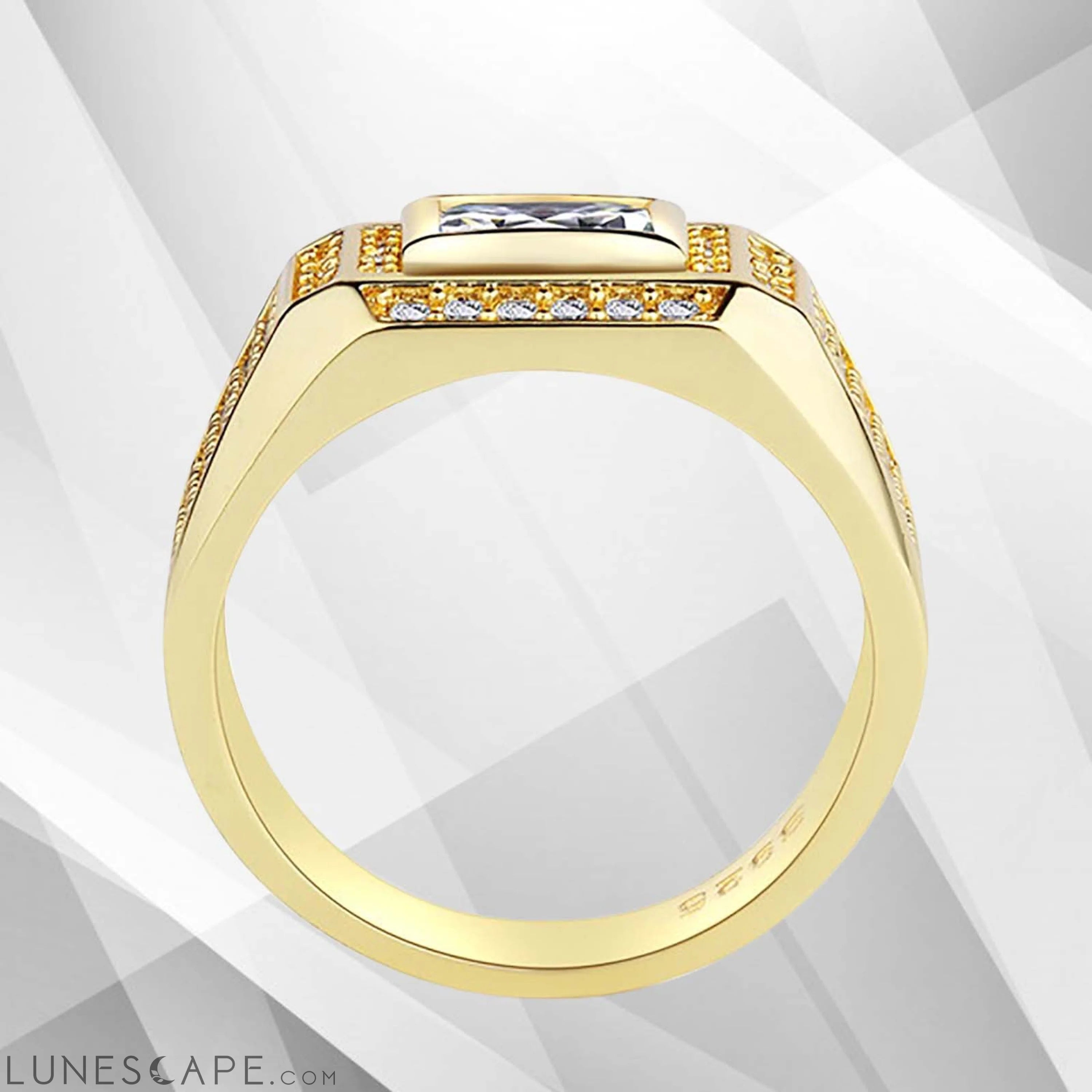 Gents 1.68Ct Total 77 CZ Diamonds Solitaire Ring Size N-W 18Ct Yellow LUNESCAPE