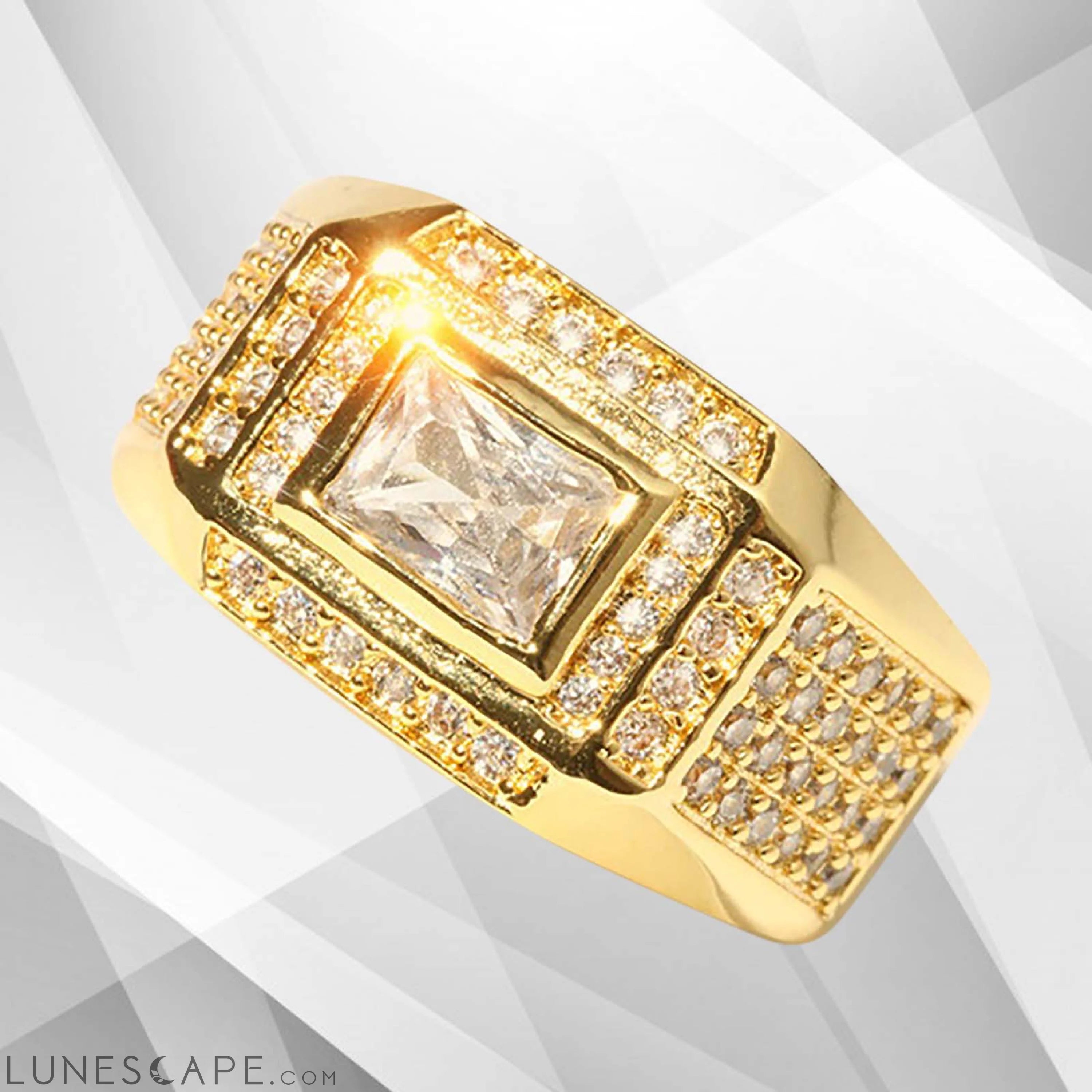 Gents 1.68Ct Total 77 CZ Diamonds Solitaire Ring Size N-W 18Ct Yellow LUNESCAPE