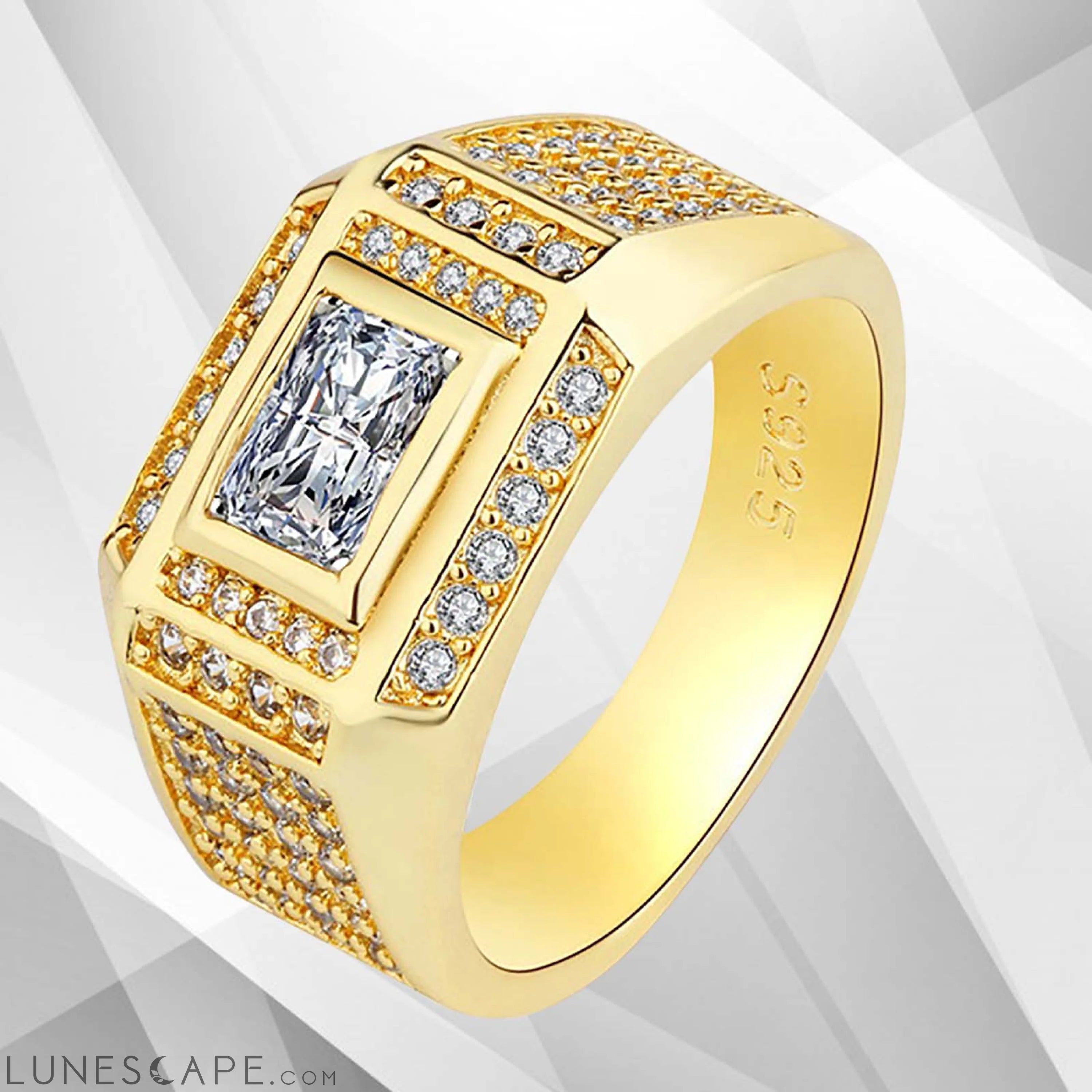 Gents 1.68Ct Total 77 CZ Diamonds Solitaire Ring Size N-W 18Ct Yellow LUNESCAPE