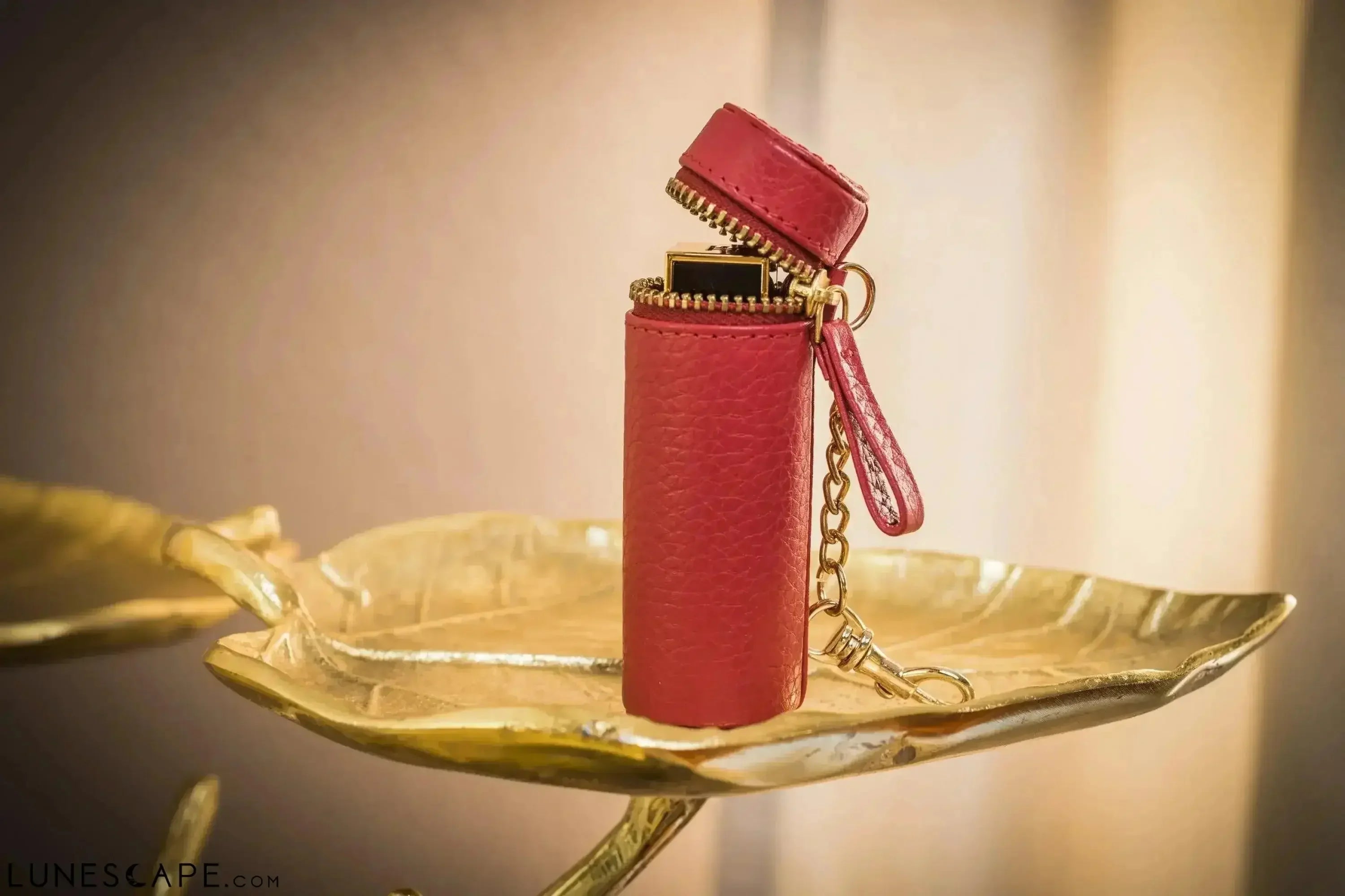 Genuine Leather Lipstick Keychain - Blue LUNESCAPE