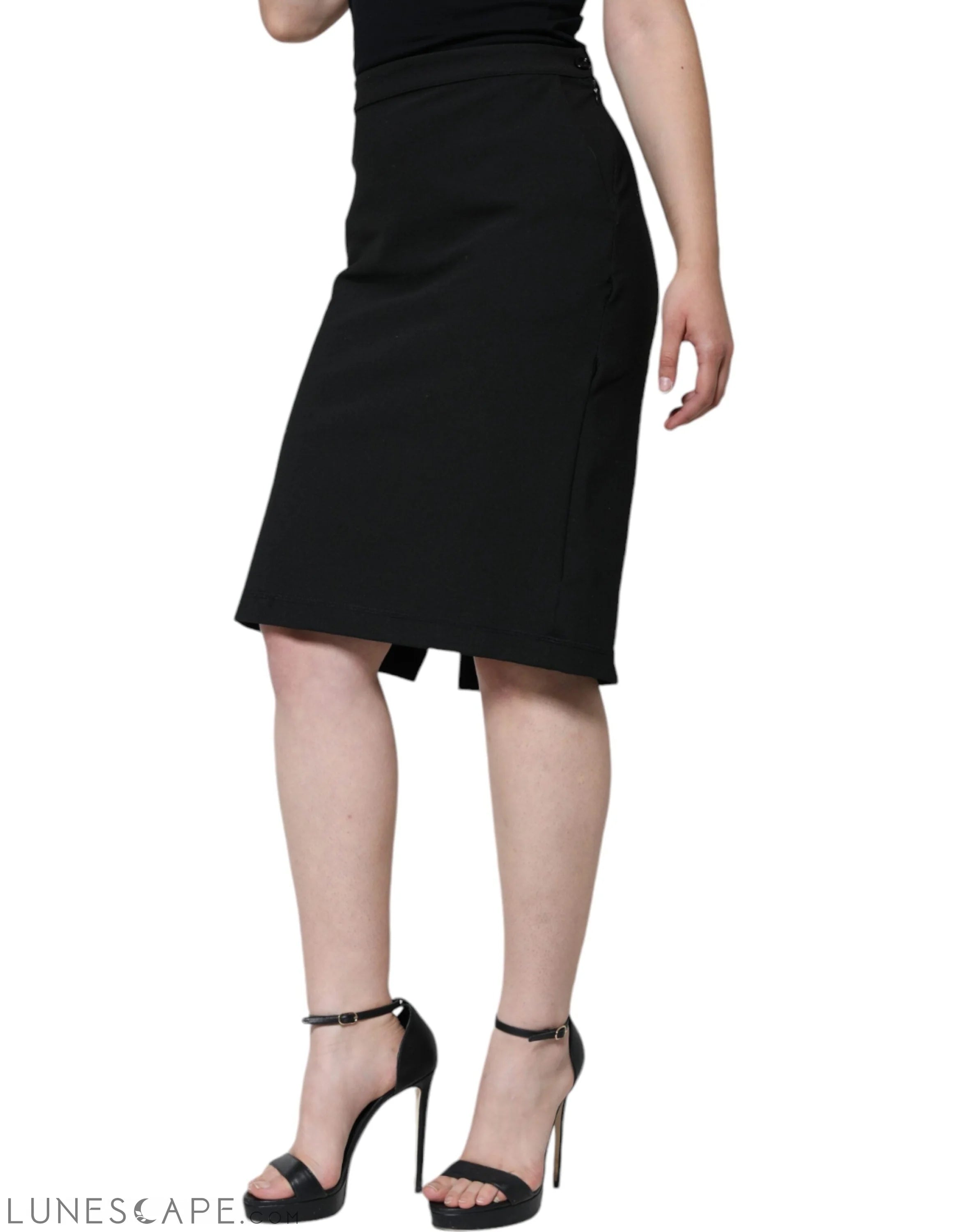 GF Ferre Black Straight Pencil Cut Knee Length Skirt LUNESCAPE