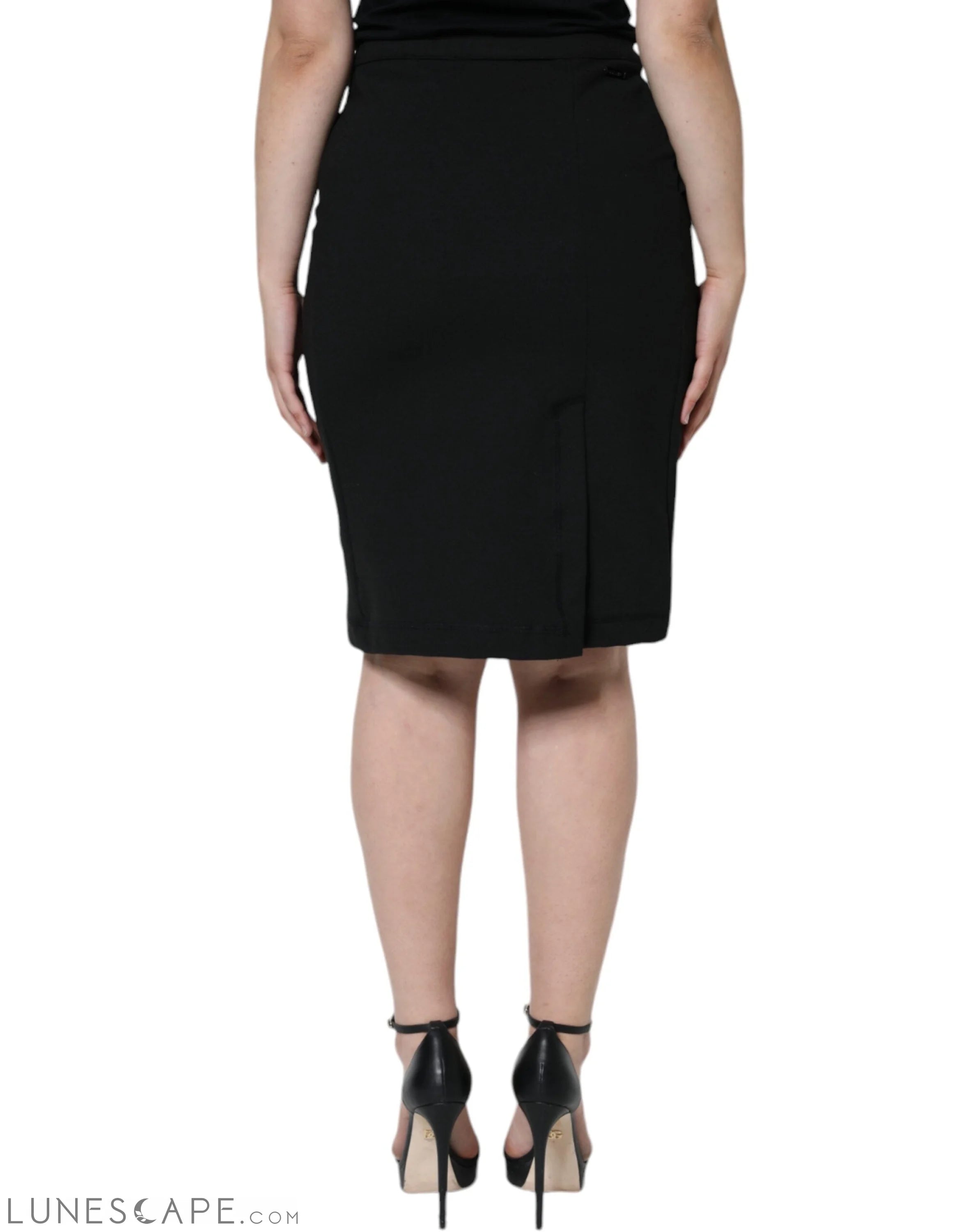 GF Ferre Black Straight Pencil Cut Knee Length Skirt LUNESCAPE