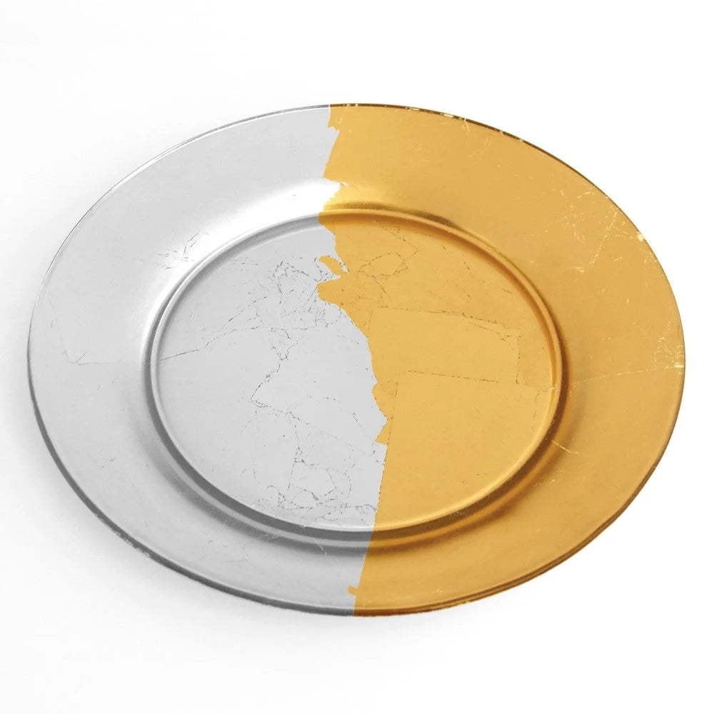 GILT CONTOUR Set/4 Gold/Silver Dinner Plates LUNESCAPE