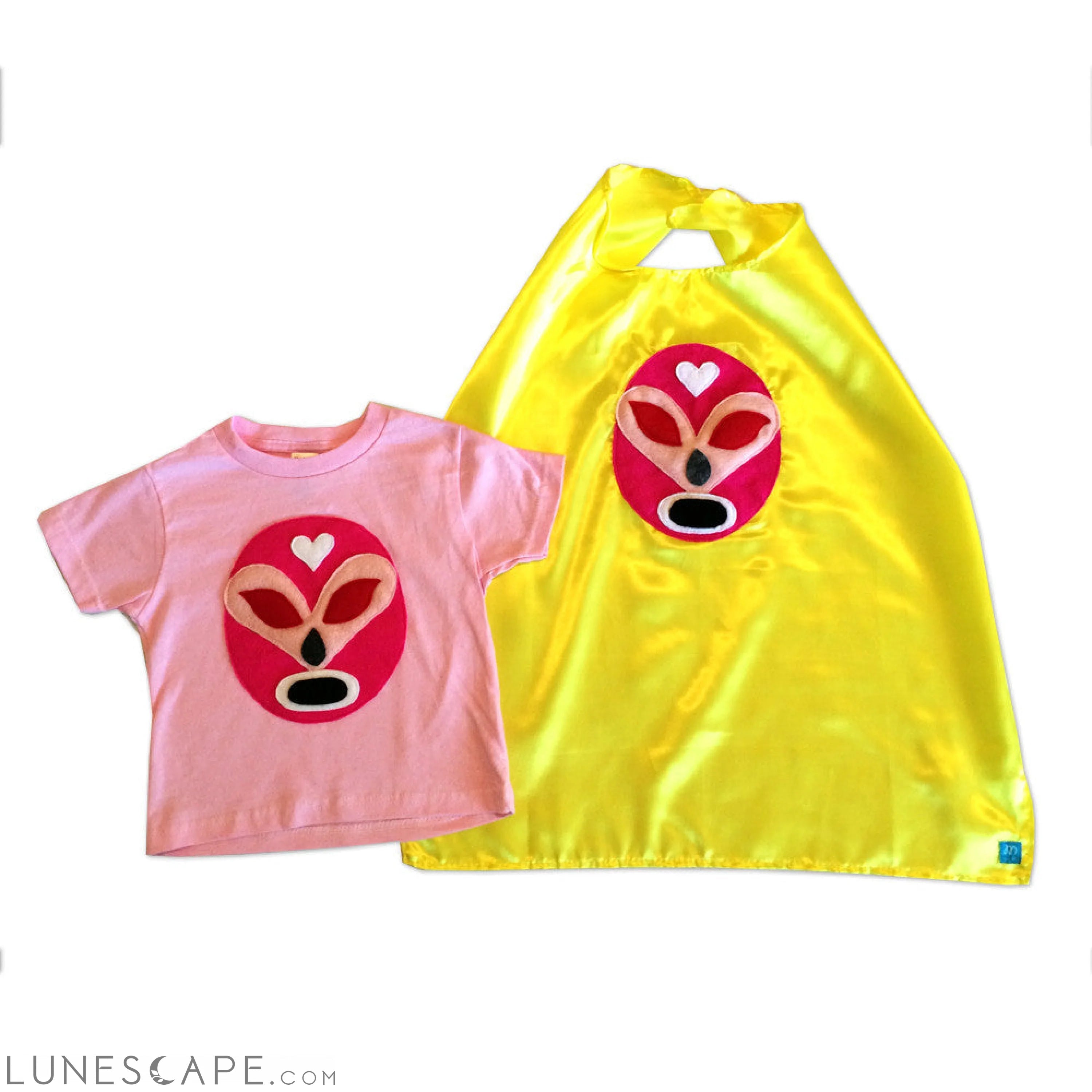 Girl Kid's Shirt- Luchador Rosa - Pink Mexican Wrestler Toddler T-Shirt & Yellow Cape Combo LUNESCAPE