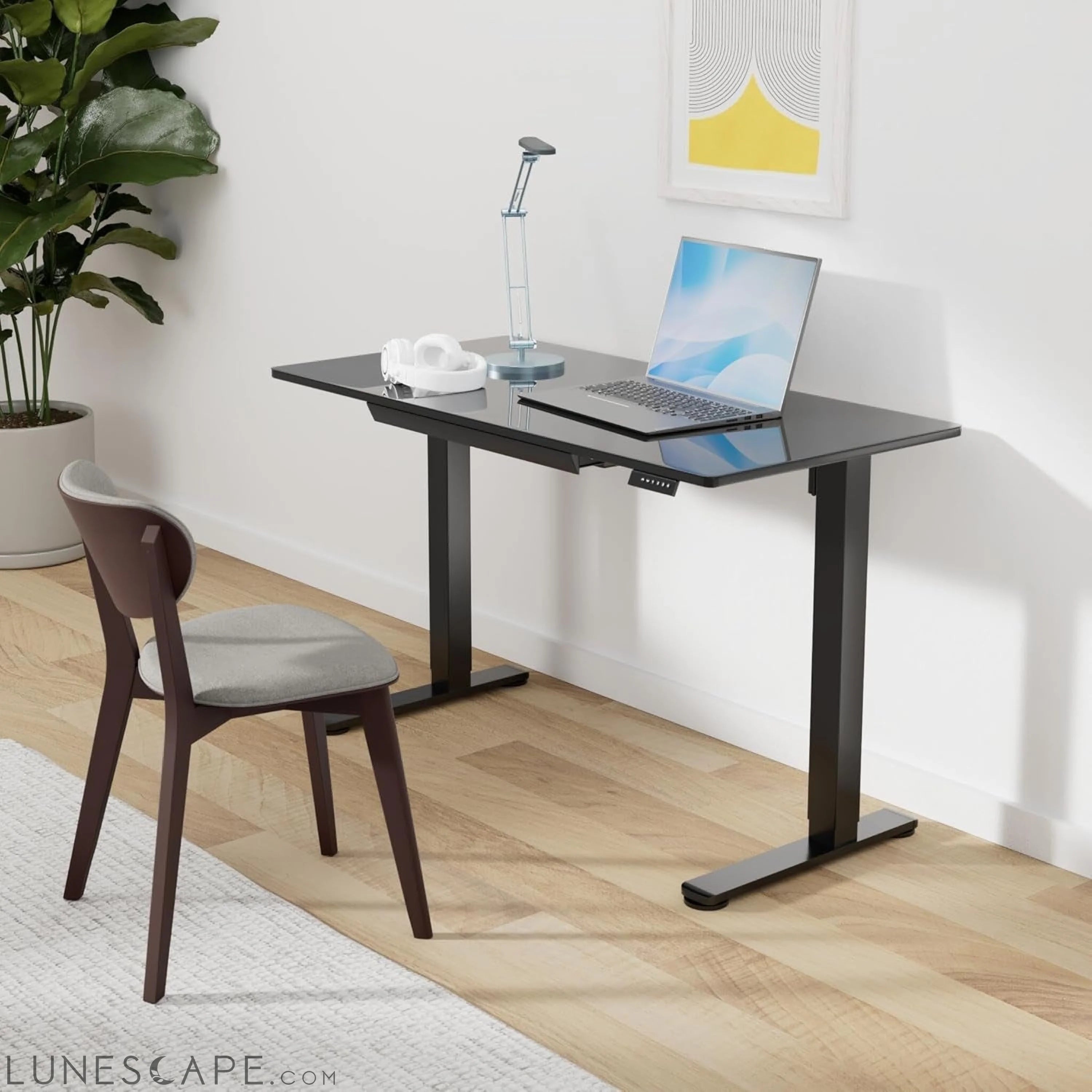 Glass Electric Standing Desk with Drawer, 48 X 24 Inches LUNESCAPE