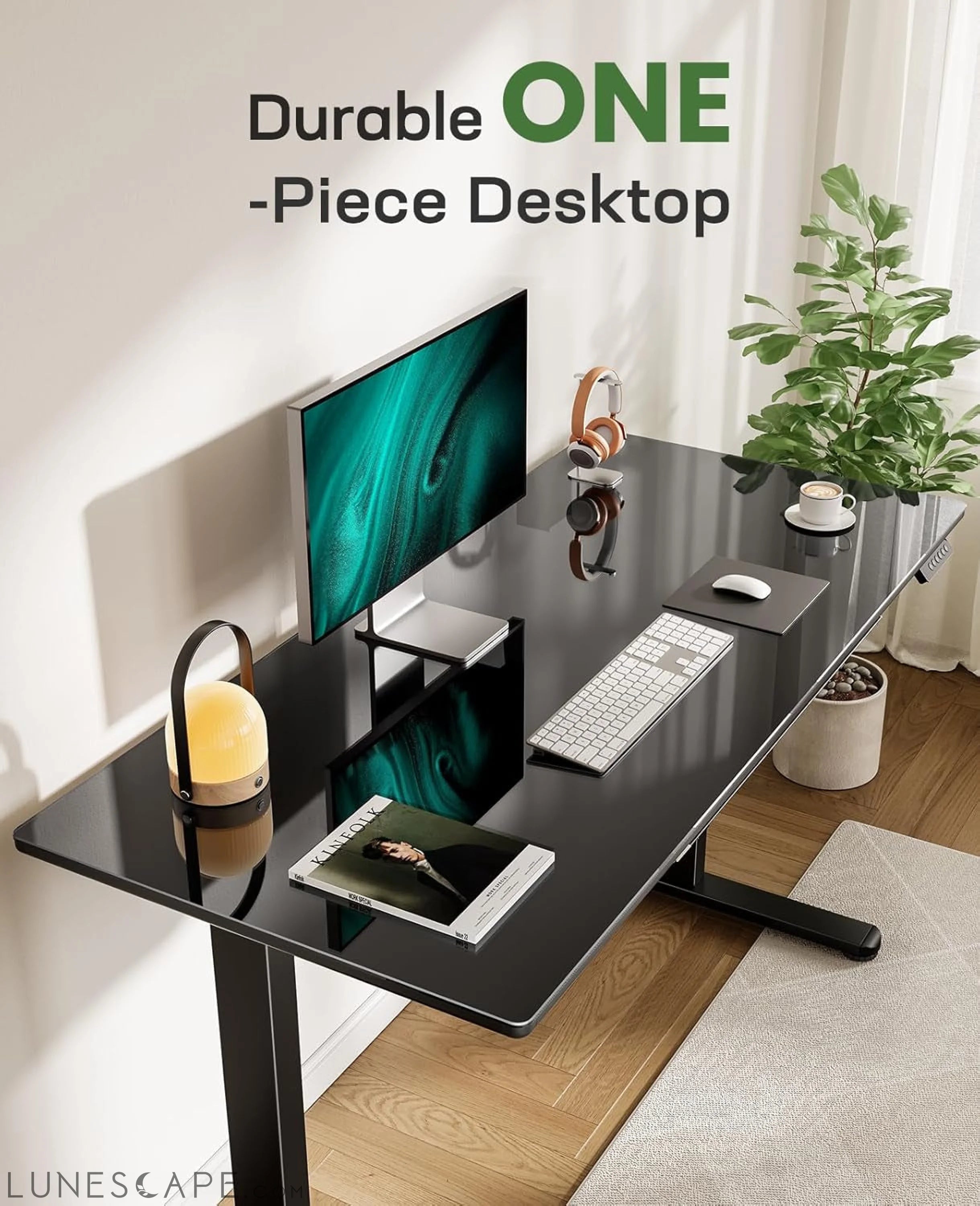 Glass Electric Standing Desk with Drawer, 48 X 24 Inches LUNESCAPE