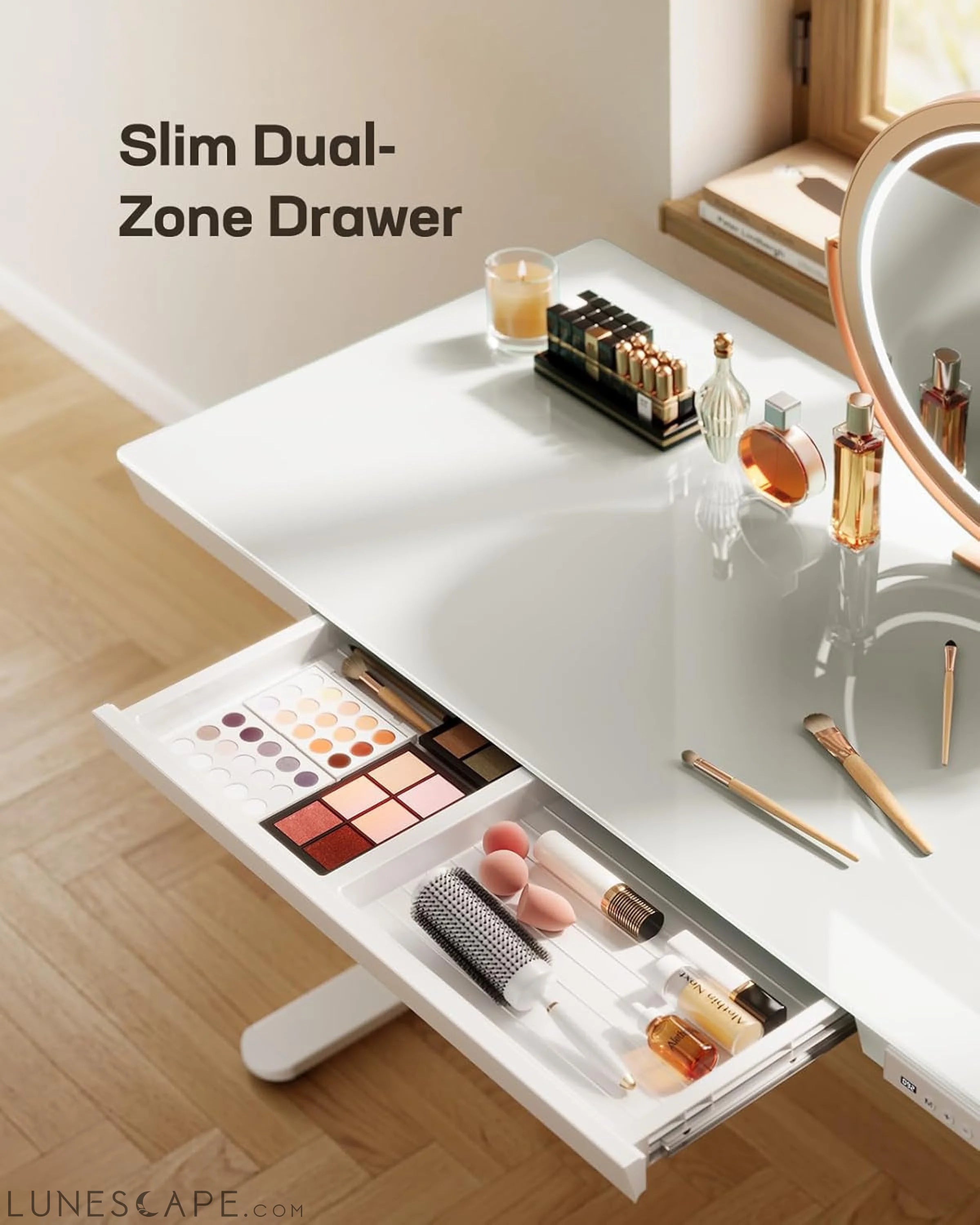 Glass Standing Desk with Drawer, 48 X 24 Inch Electric Standing Desk, LUNESCAPE