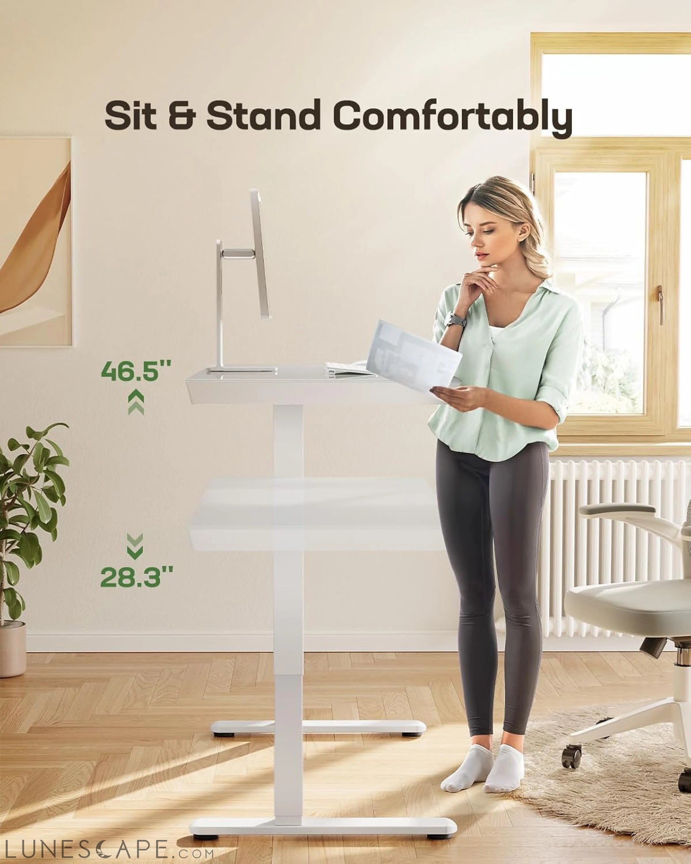 Glass Standing Desk with Drawer, 48 X 24 Inch Electric Standing Desk, LUNESCAPE