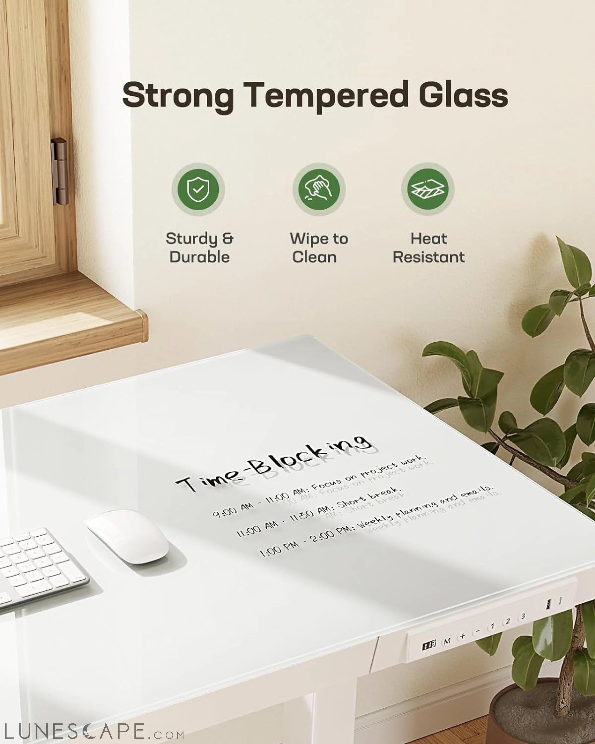 Glass Standing Desk with Drawer, 48 X 24 Inch Electric Standing Desk, LUNESCAPE
