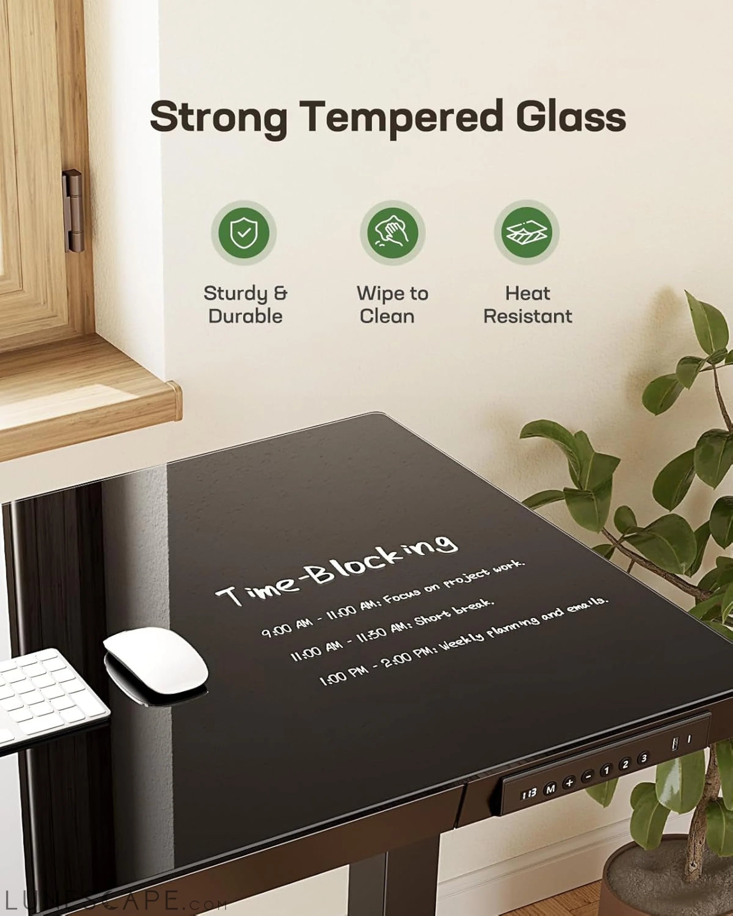 Glass Standing Desk with Drawer, 48 X 24 Inch Electric Standing Desk, LUNESCAPE