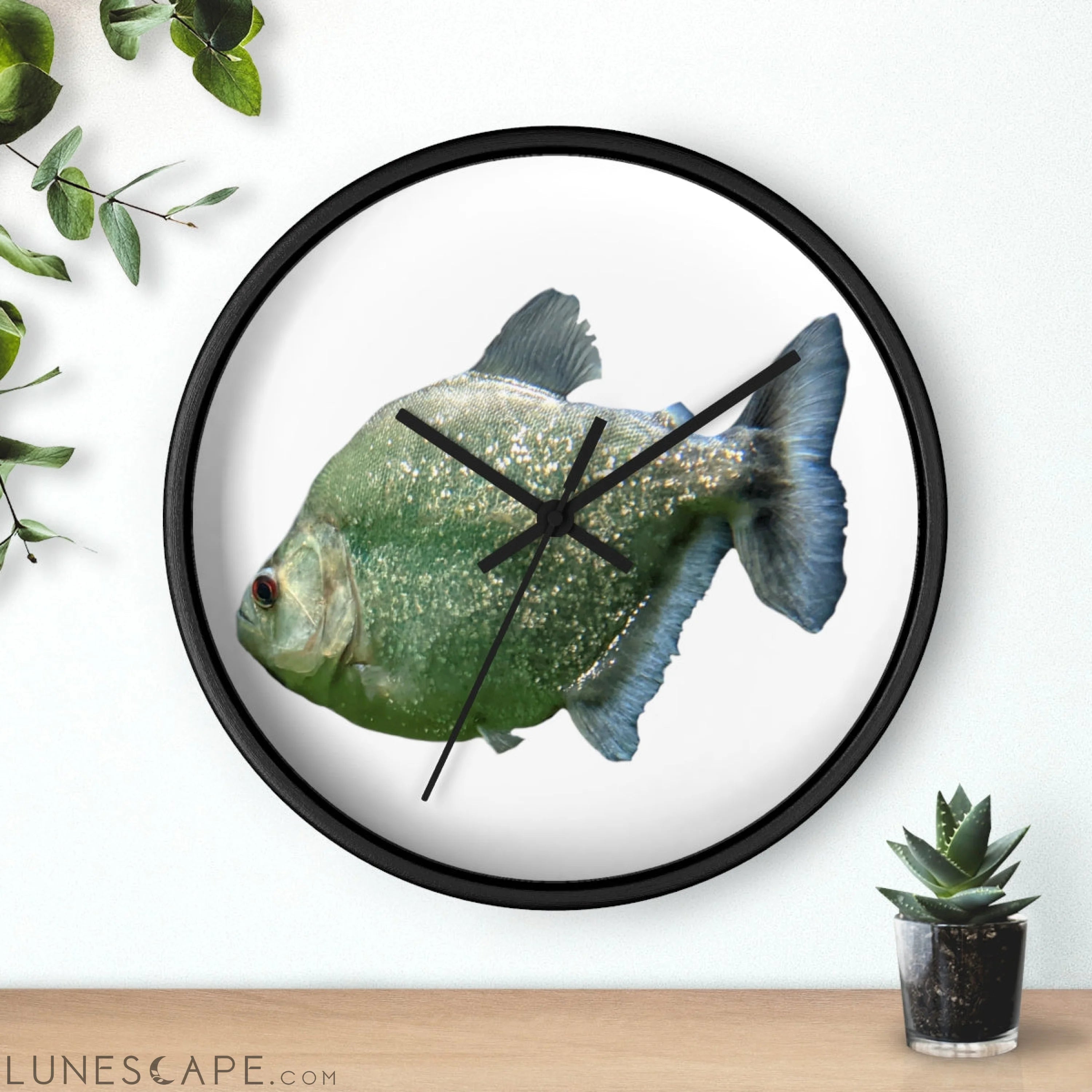 Glitter Green Fish Wall clock LUNESCAPE