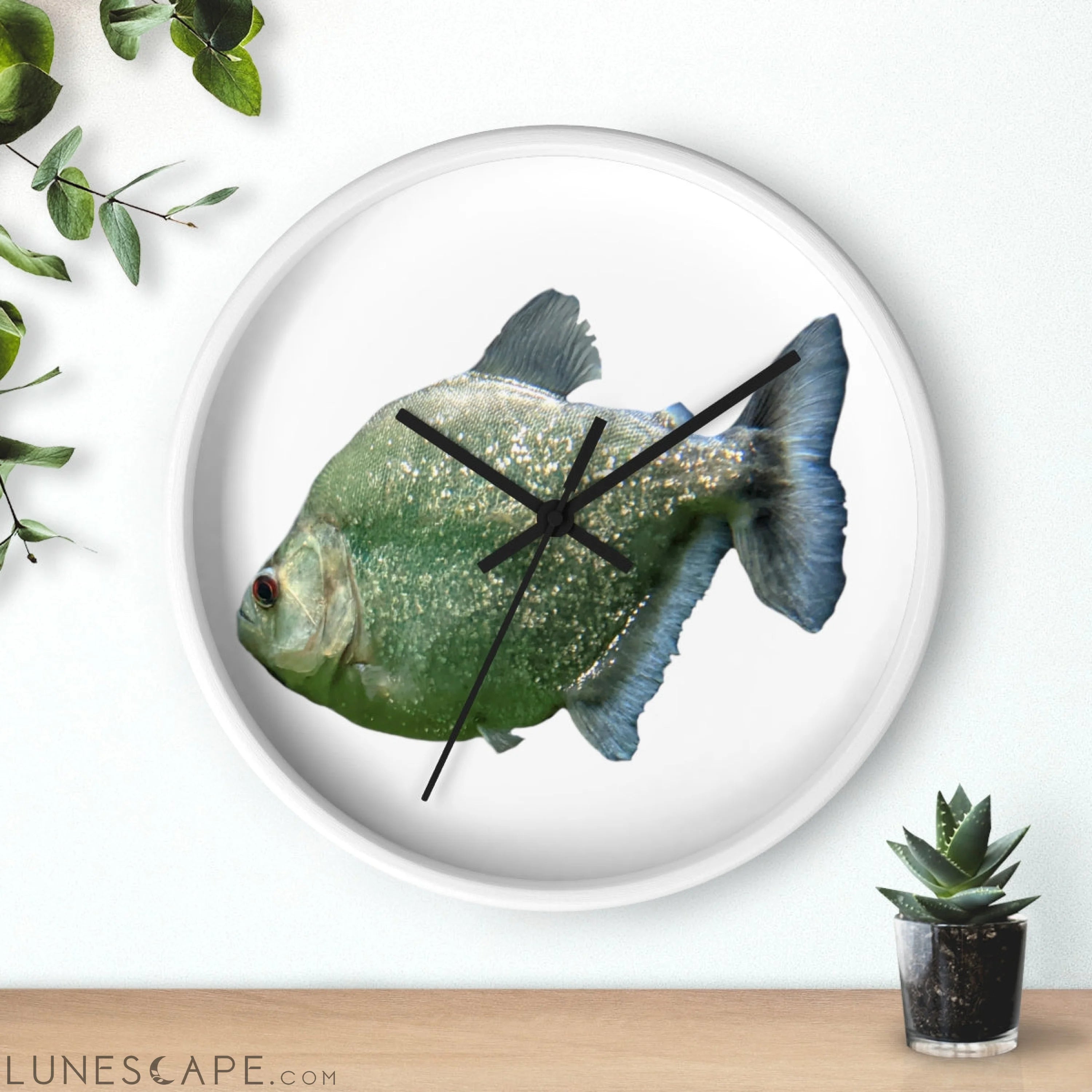 Glitter Green Fish Wall clock LUNESCAPE