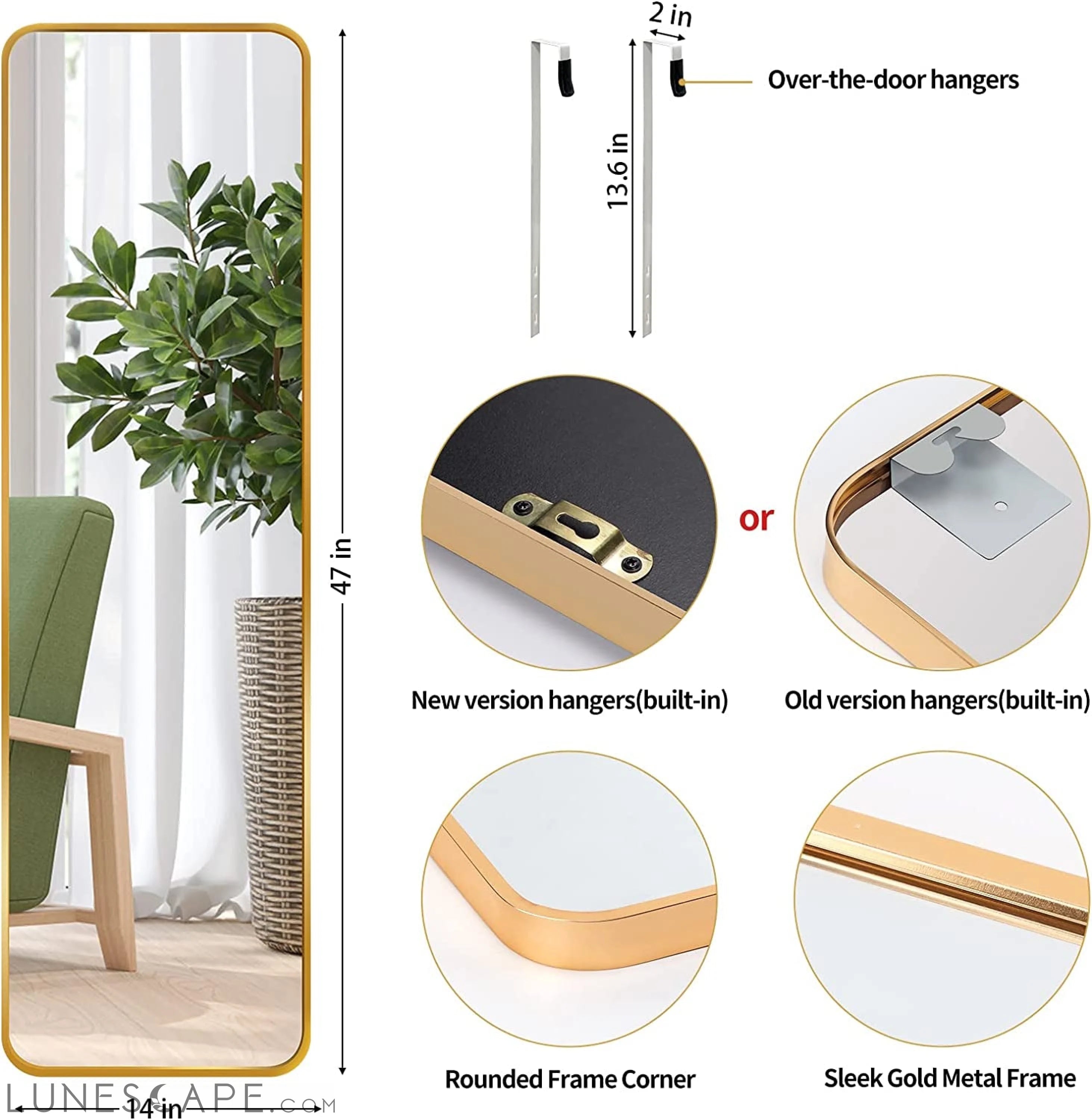 Gold Full Length Wall Mirror LUNESCAPE